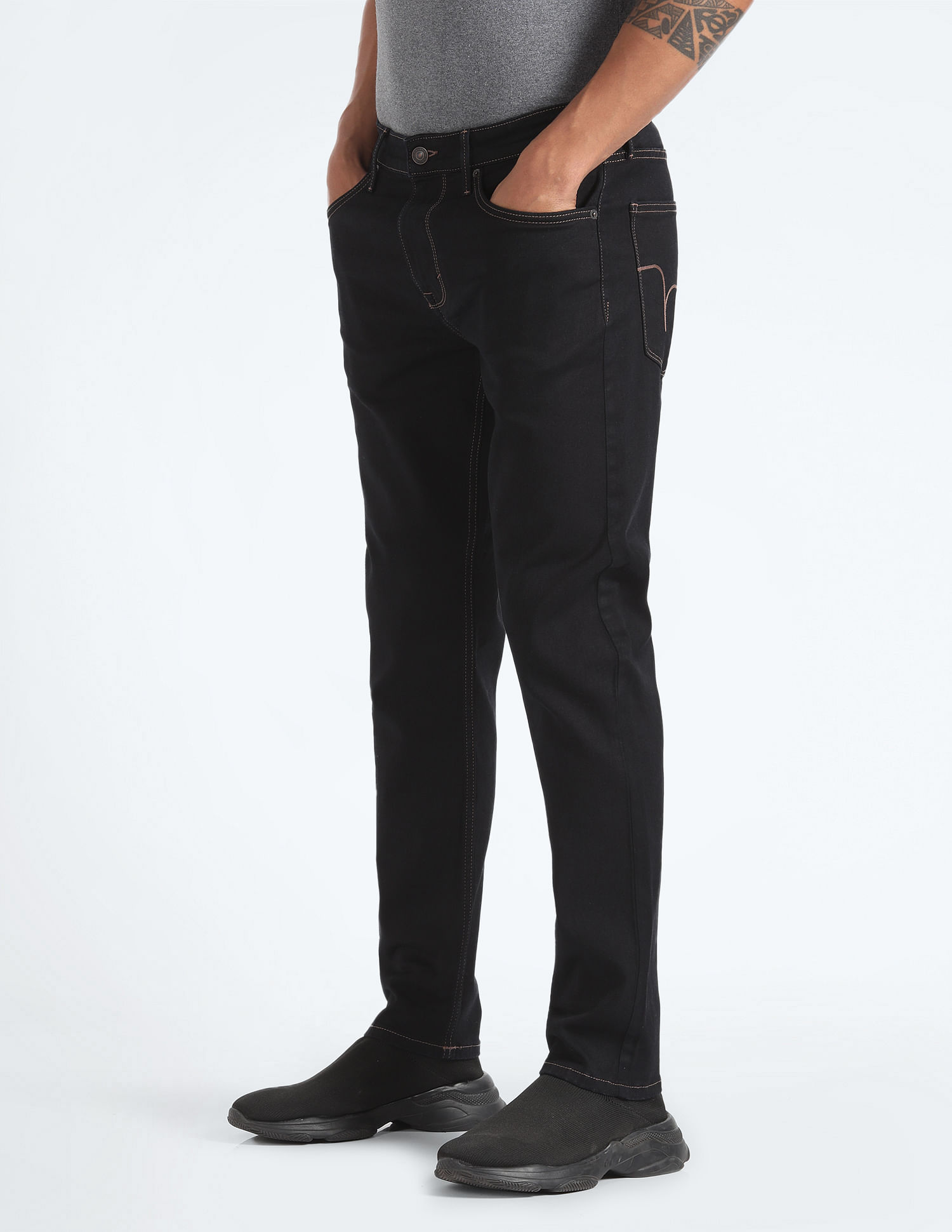 Flying Machine Mid Rise Slash Slim Tapered Jeans