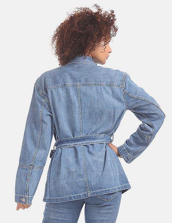 Buy 90s GAP Womens Denim Jean Jacket Size M Mandarin Velvet Collar Fitted 4  Slit Pockets Front Button Online in India - Etsy