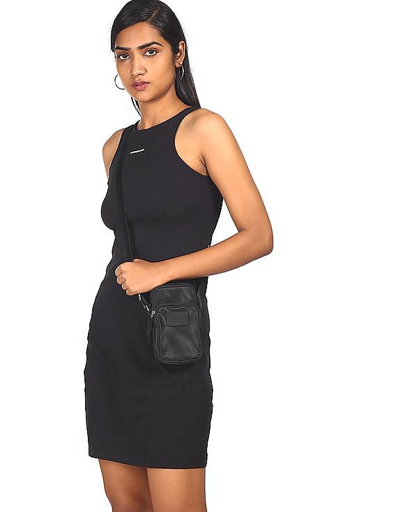 Buy Calvin Klein Women Black Brand Logo Sleeveless Bodycon Dress - NNNOW.com