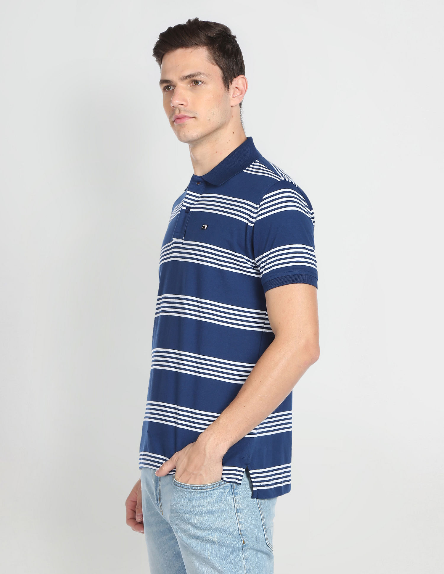 Arrow Sports Horizontal Stripe Cotton Polo Shirt