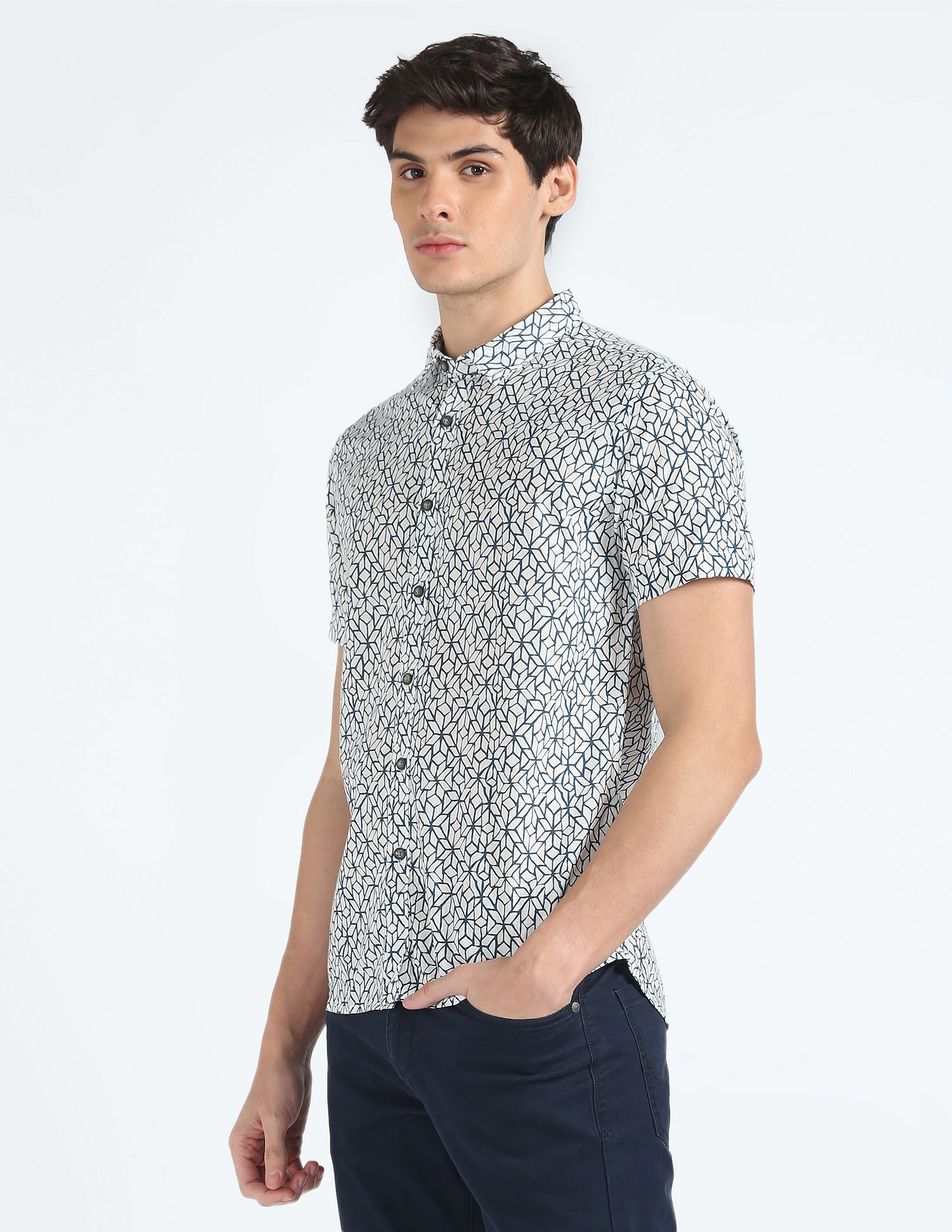 Flying Machine Abstract Print Short Sleeve Shirt