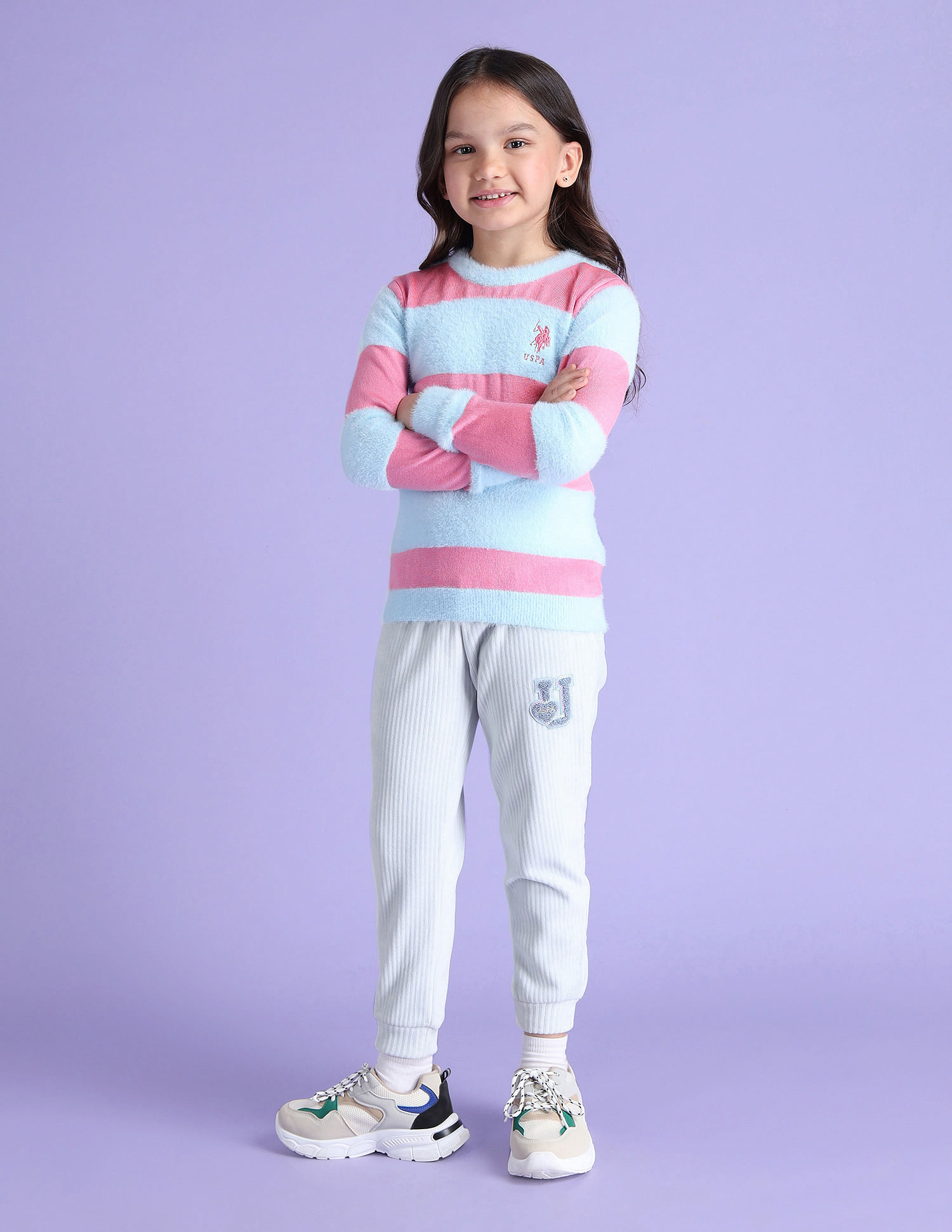 U.S. Polo Assn. Kids Girls Horizontal Stripe Sweater