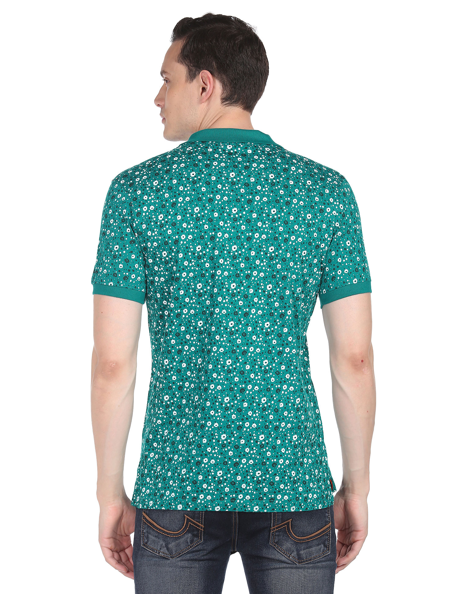 AD by Arvind Cotton Floral Print Polo Shirt