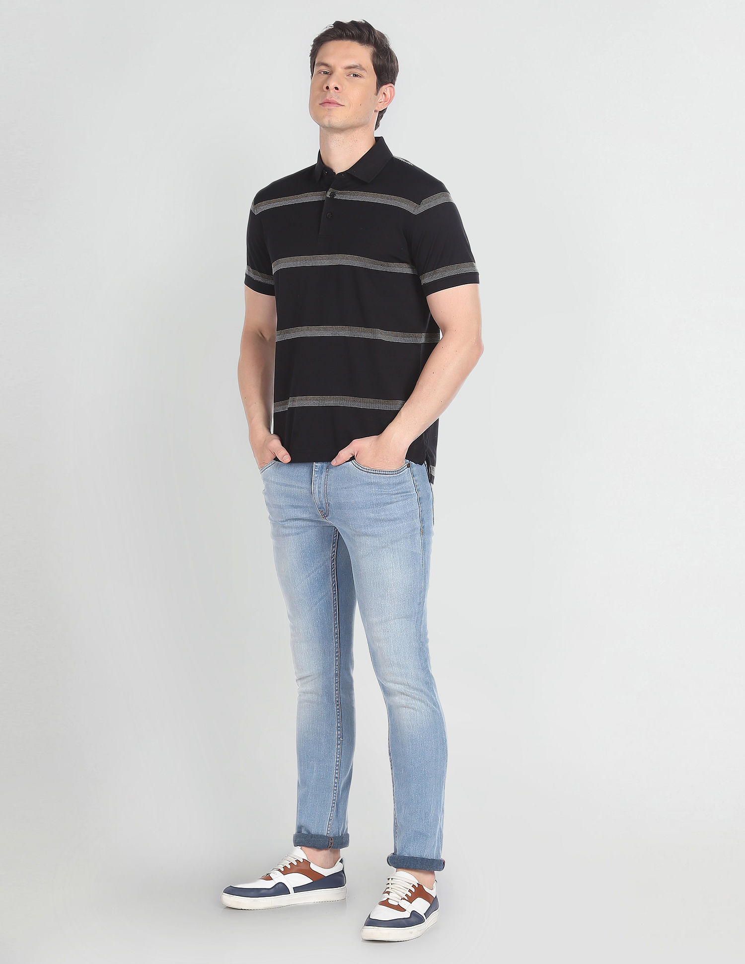 Arrow Mercerised Cotton Horizontal Stripe Polo Shirt