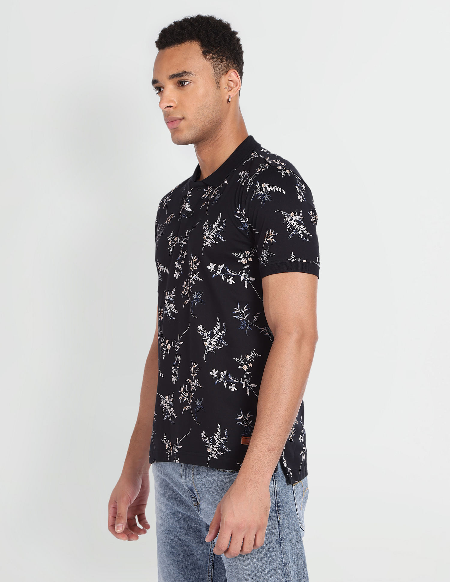 Flying Machine Floral Print Cotton Polo Shirt