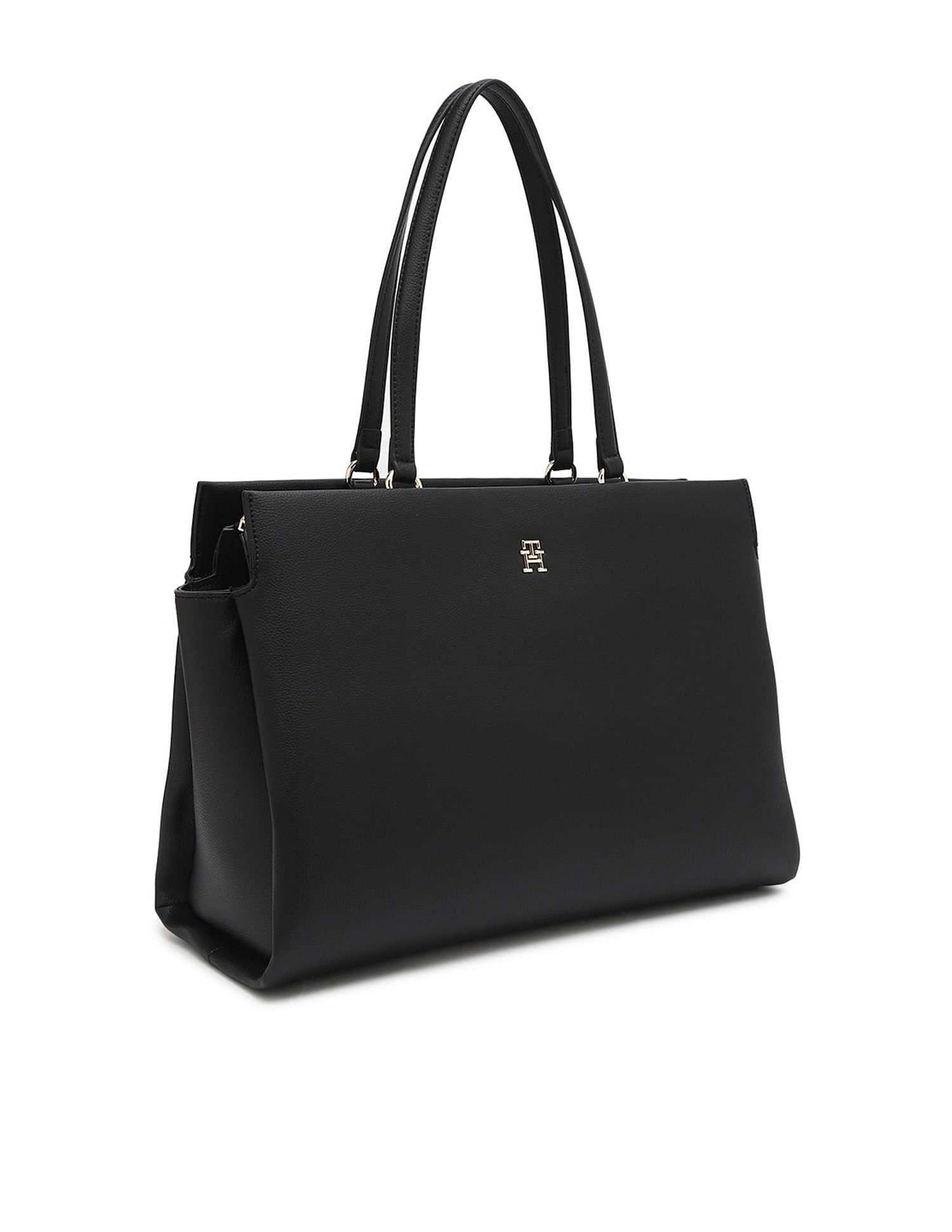 Tommy Hilfiger Solid Black Polyester Tote Bag