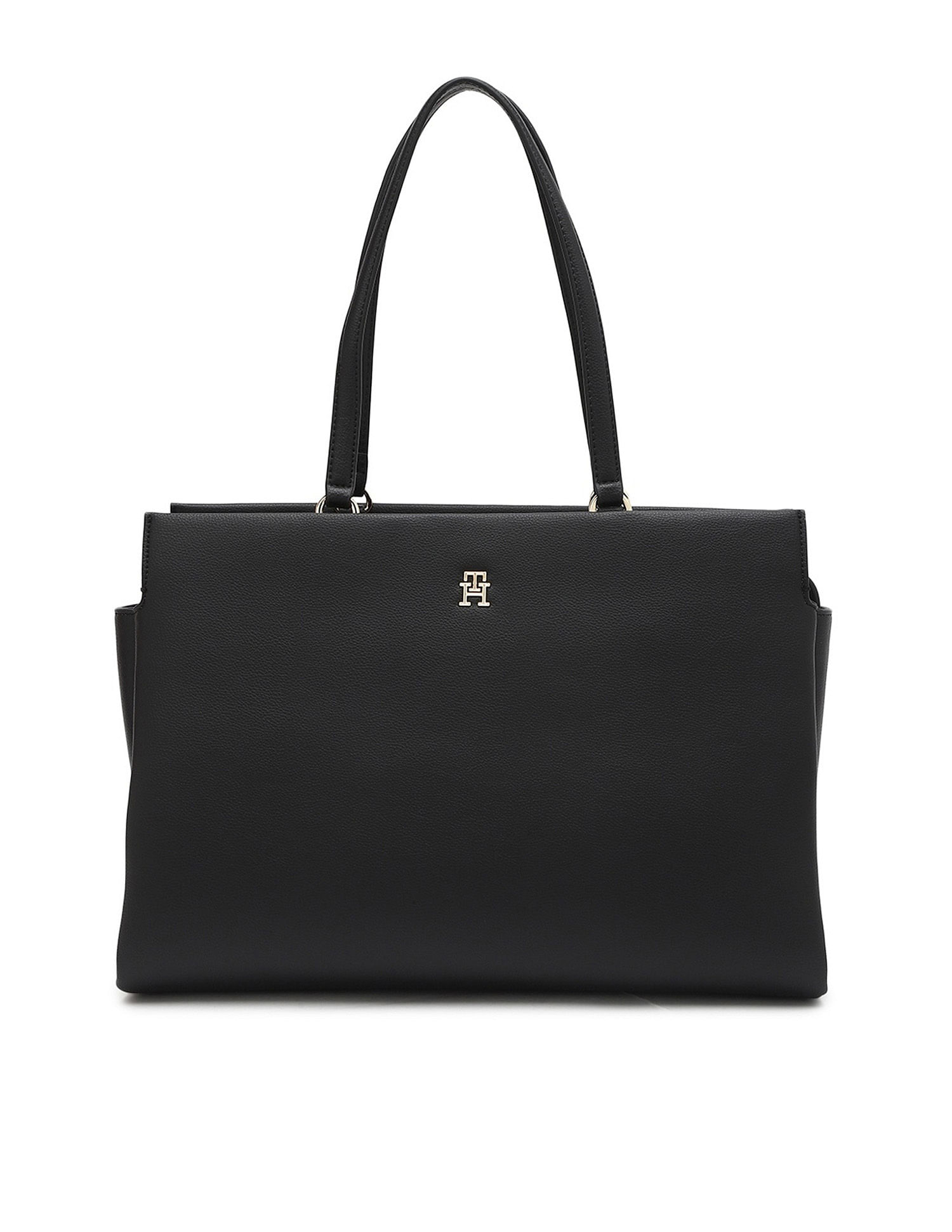 Tommy Hilfiger Solid Black Polyester Tote Bag