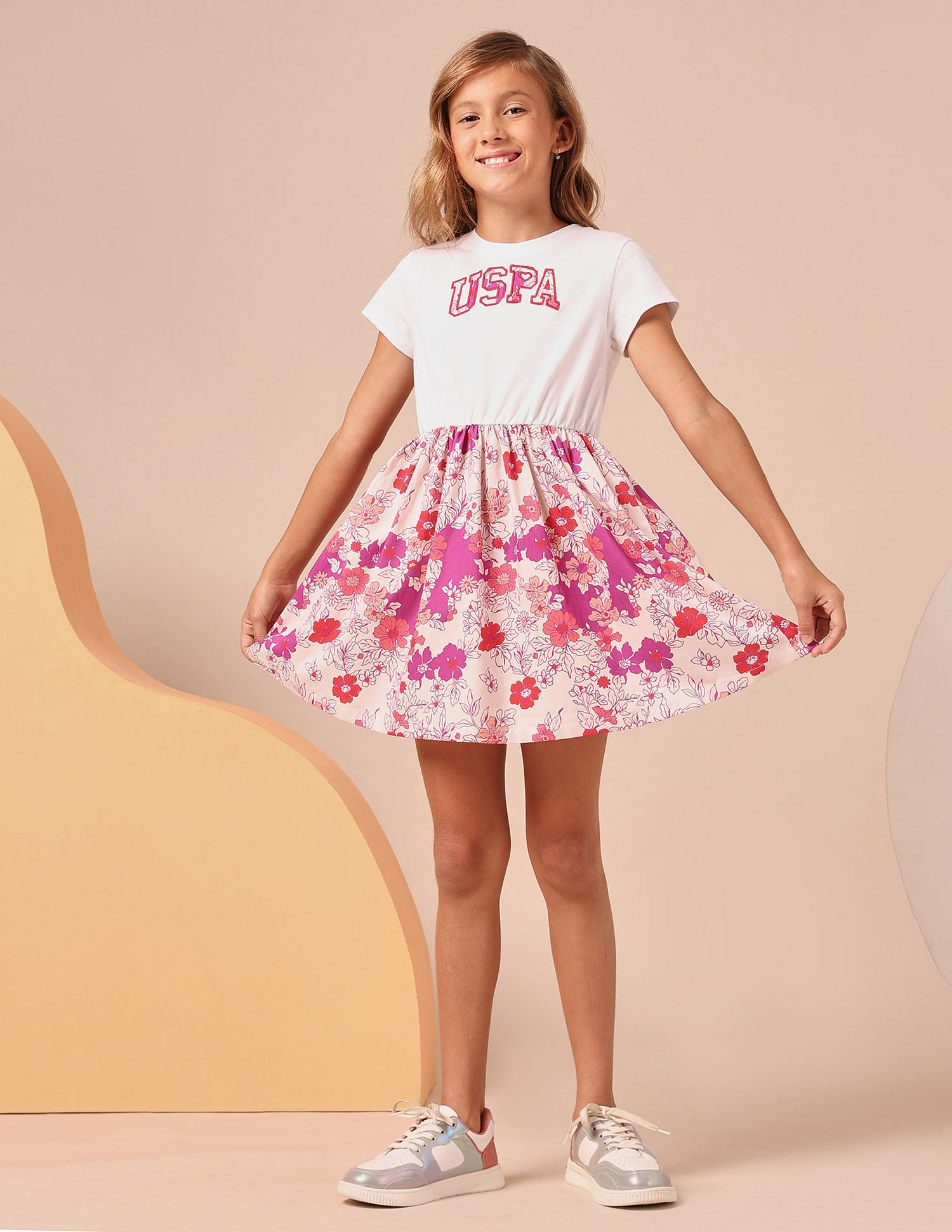 U.S. Polo Assn. Kids Girls Floral Printed Fit And Flare Dress