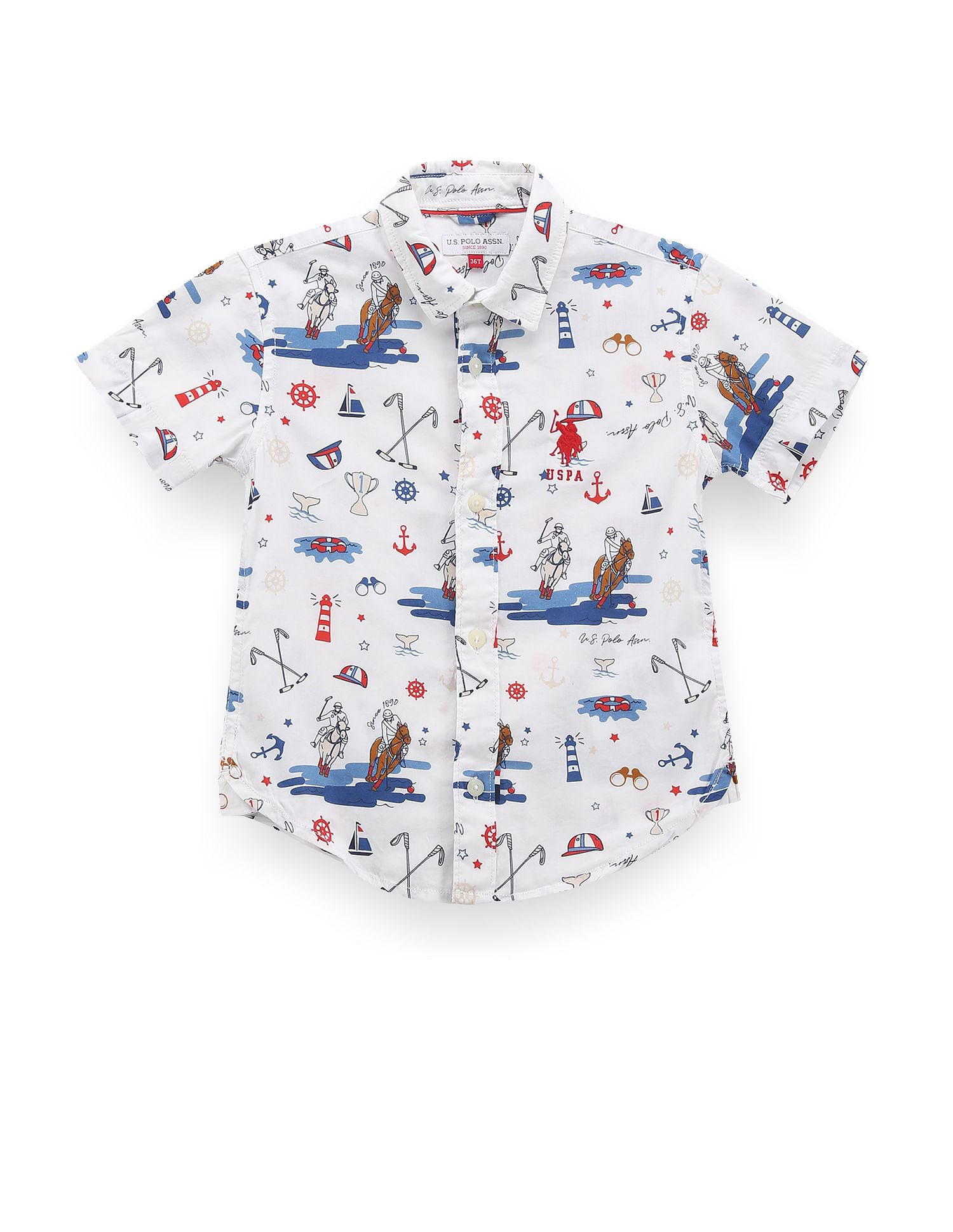 U.S. Polo Assn. Kids Boys Spread Collar Graphic Print Shirt