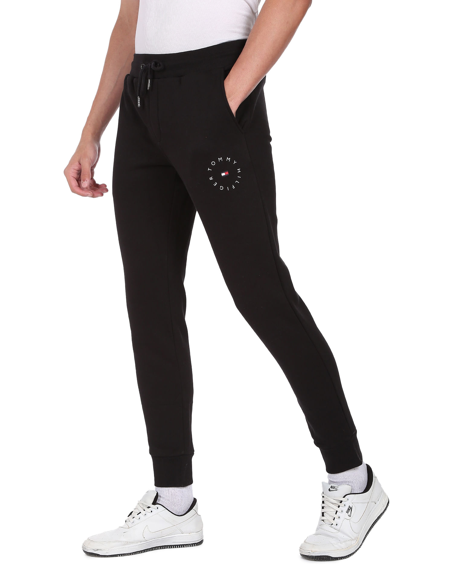 Tommy Hilfiger Men Black Mid Rise Roundall Graphic Sweatpants