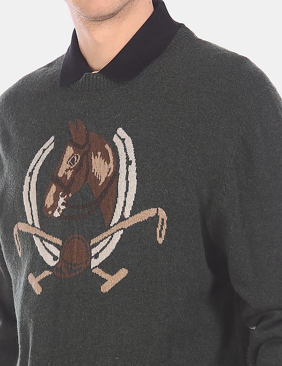 U.S. Polo Assn. Denim Co. Elbow Patch Brand Pattern Lambswool Sweater