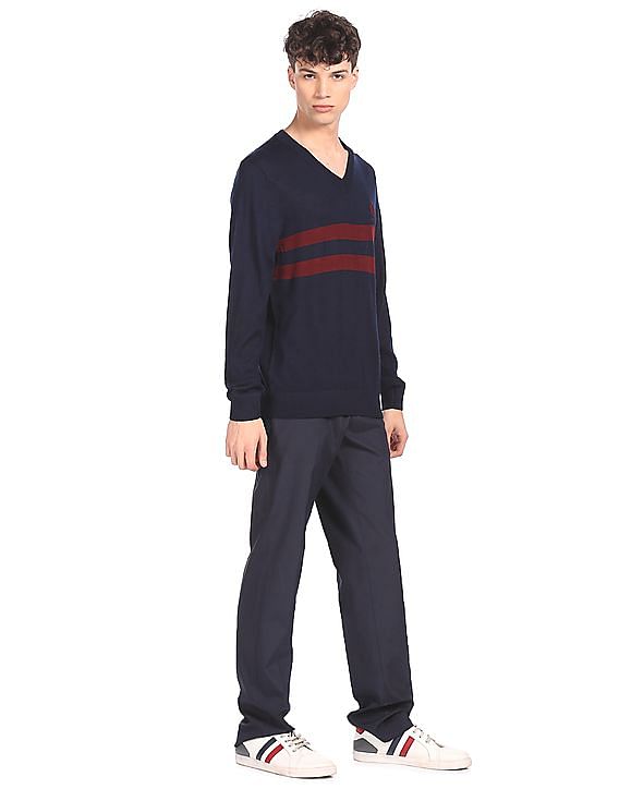 U.S. Polo Assn. V-Neck Striped Sweater