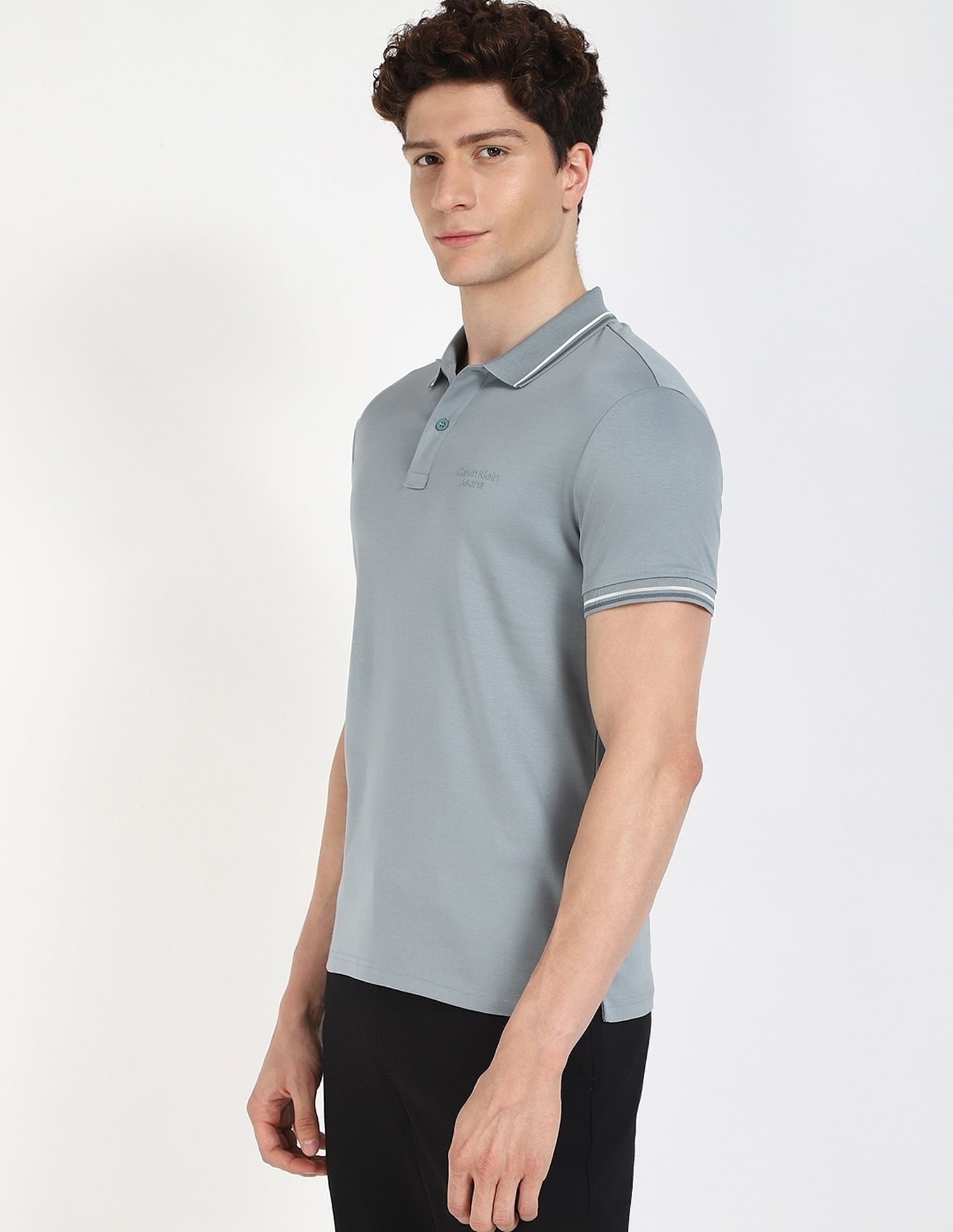 Calvin Klein Jeans Solid Regular-Fit Cotton Polo T-Shirt