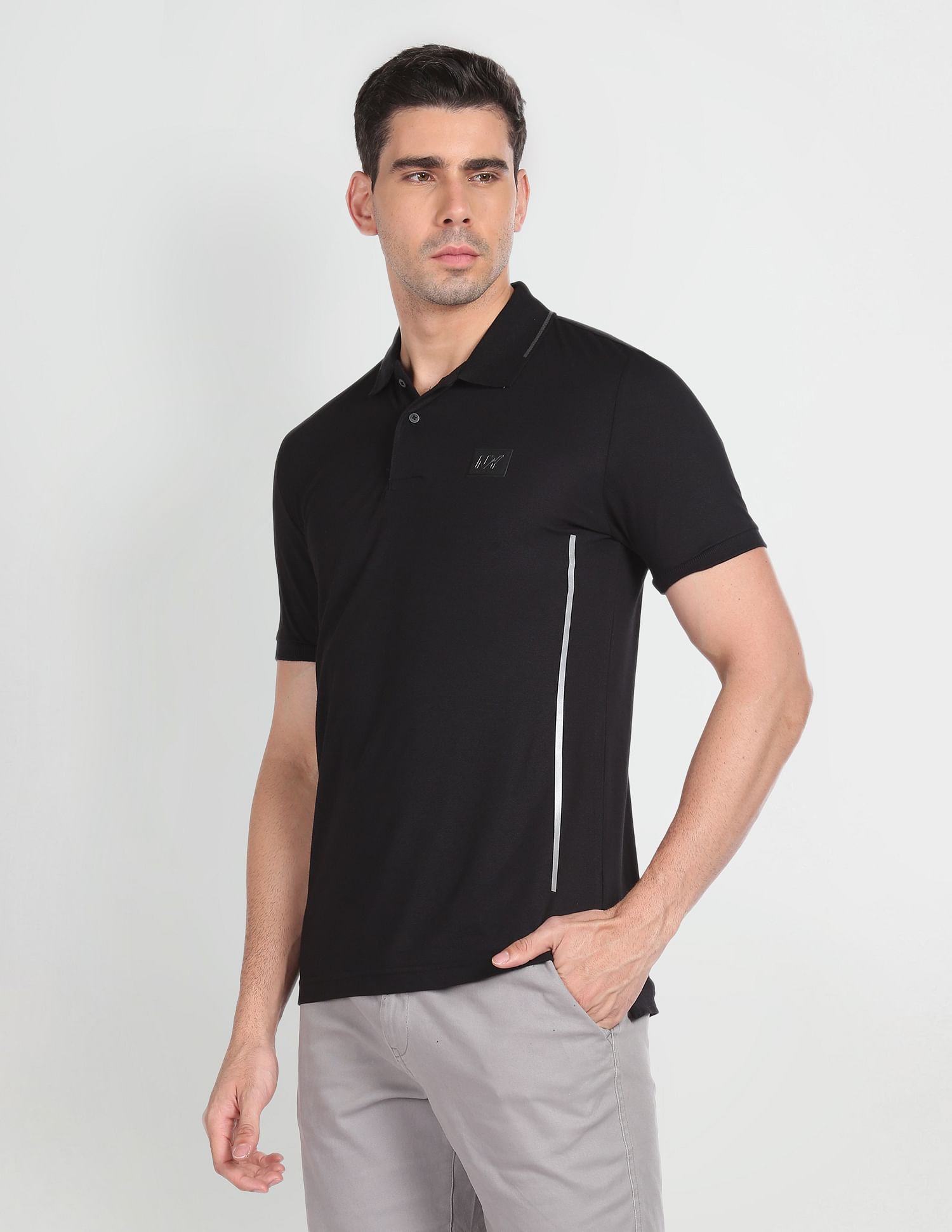 Arrow Newyork Striped Collar Solid Polo Shirt