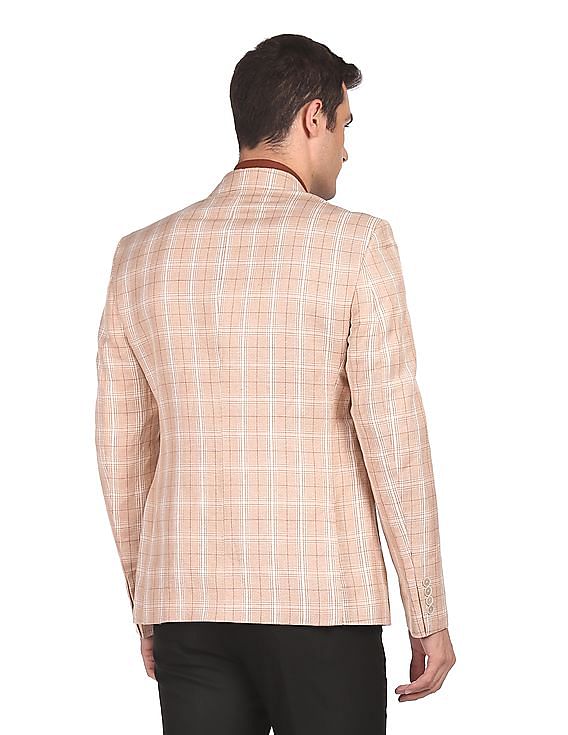 Buy Arrow Men Beige Tailored Regular Fit Check Formal Blazer 