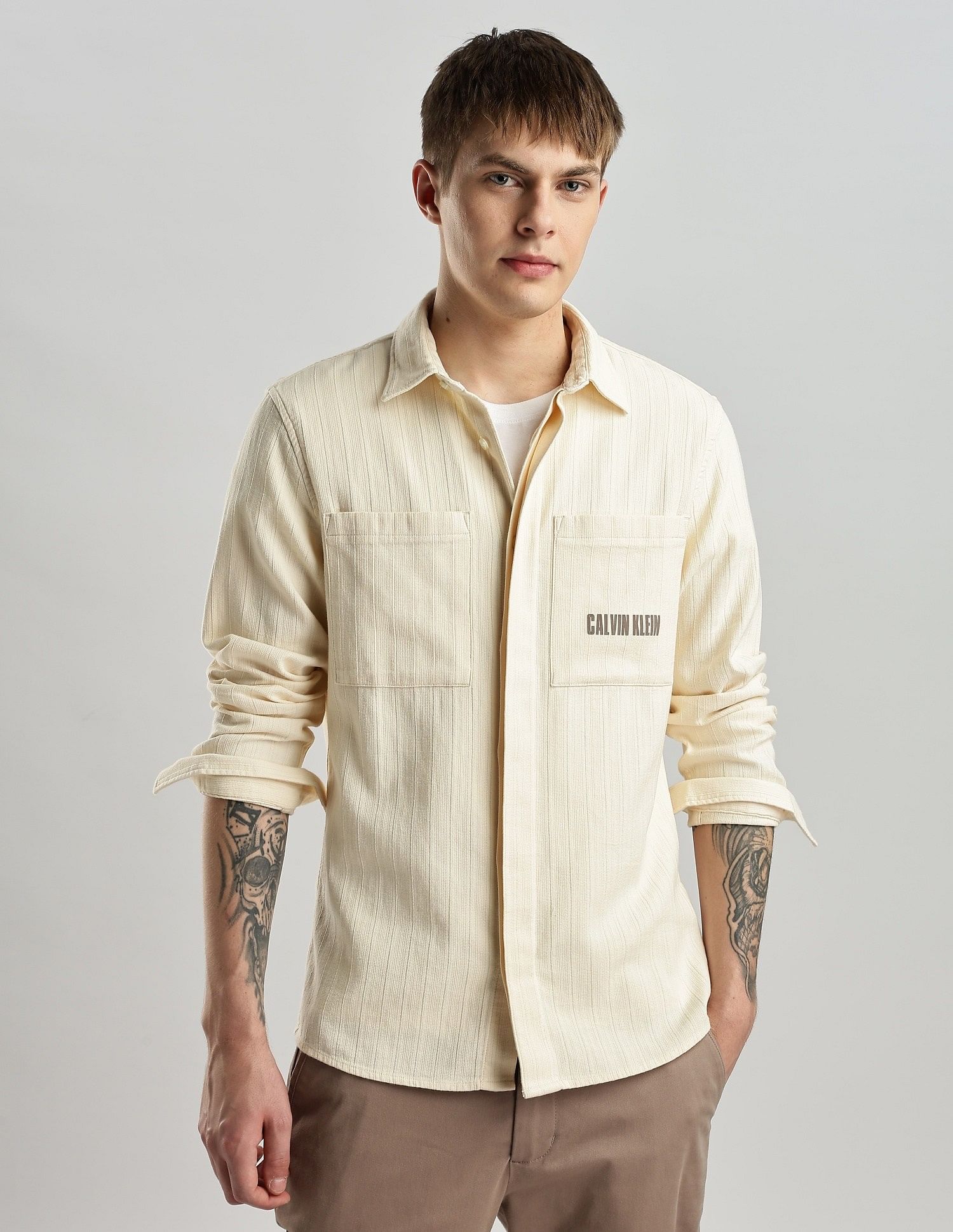Calvin Klein Jeans Vertical Stripes Regular Fit Dobby Woven Shirt