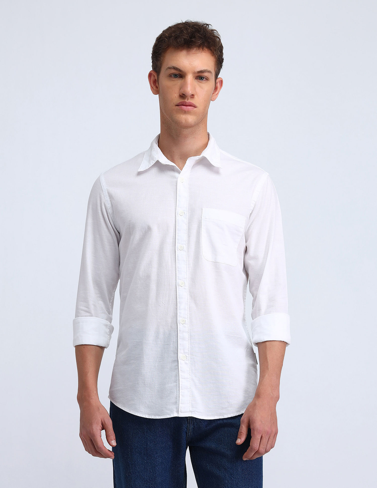 Flying Machine Slim Fit Solid Cotton Shirt