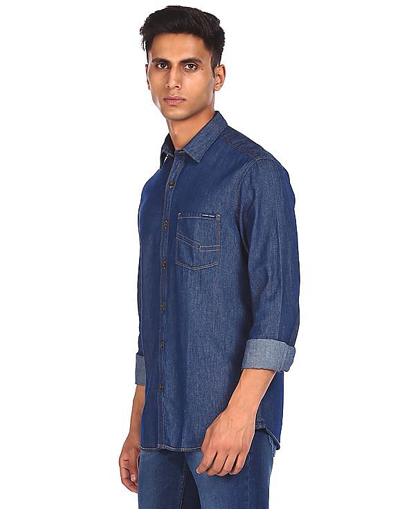 spread collar chambray shirt