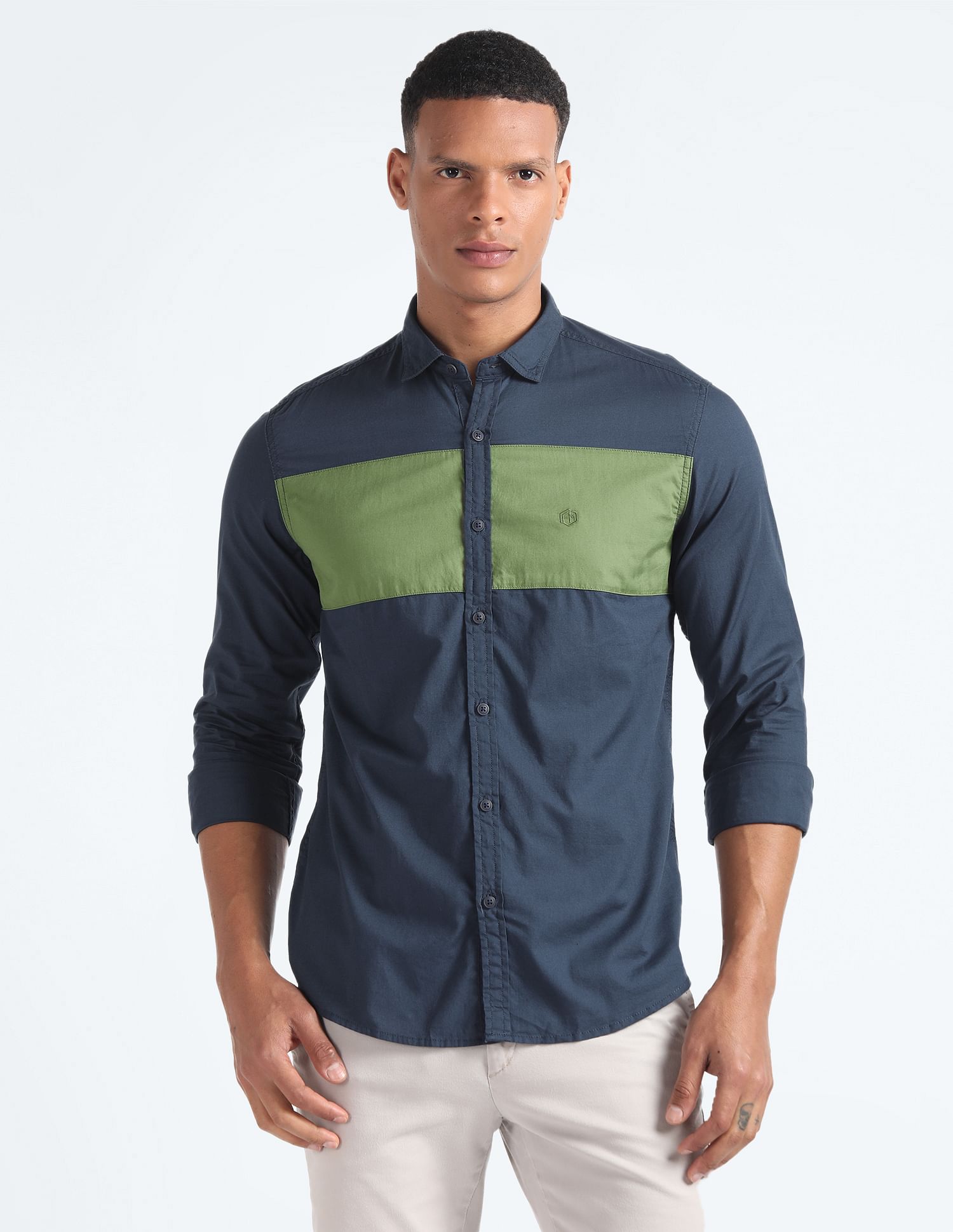 Flying Machine Colour Block Cotton Shirt