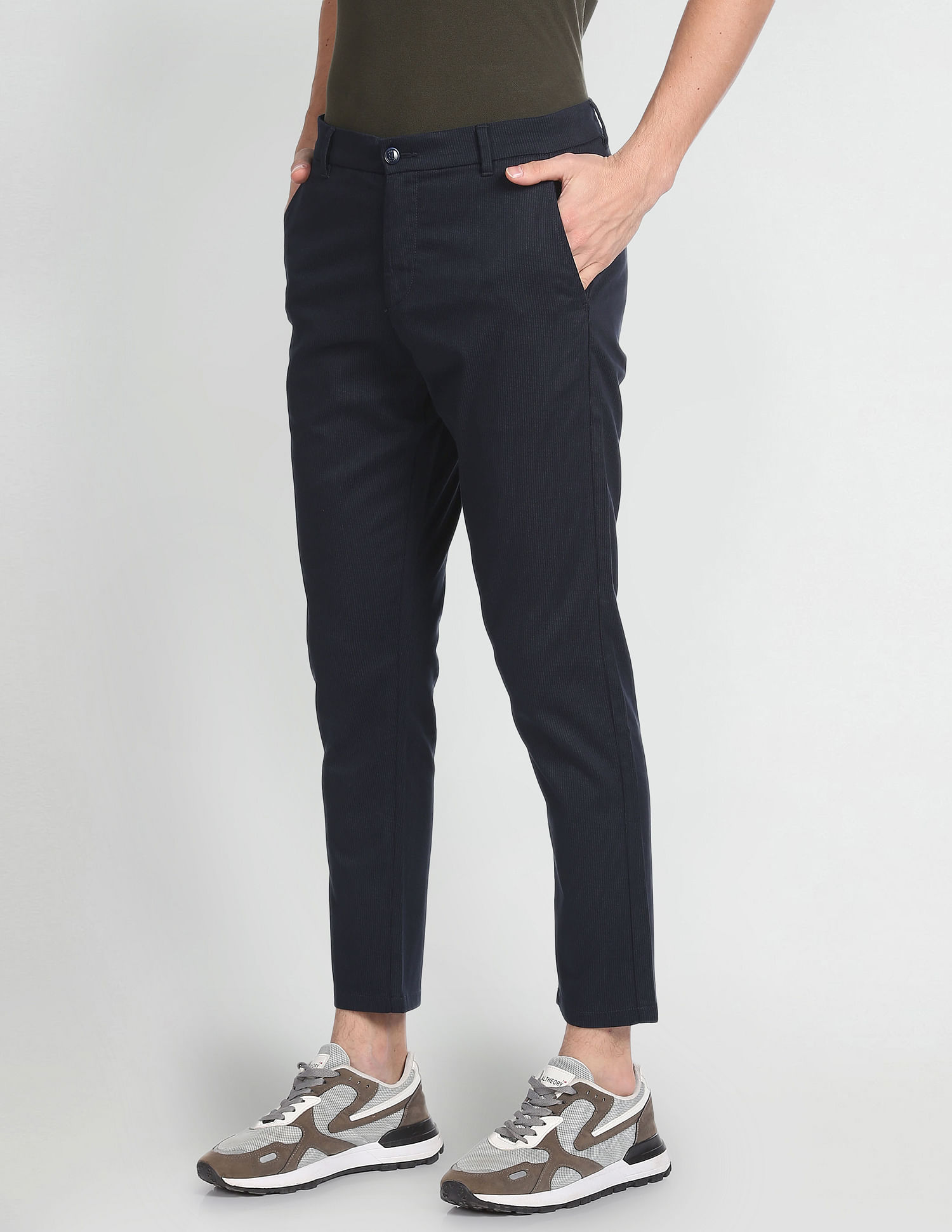 Arrow Sports Pinstriped Mid Rise Trousers