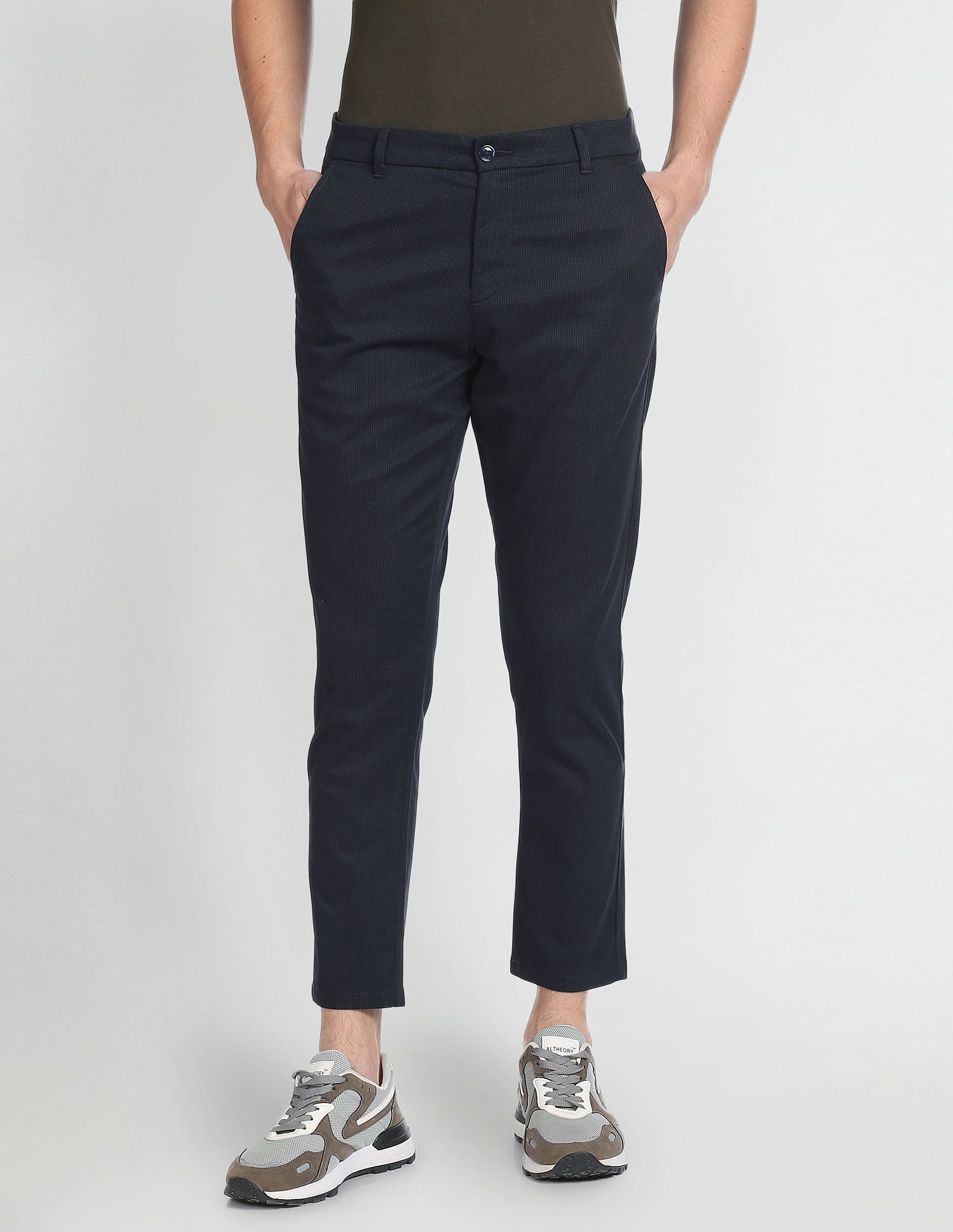 Arrow Sports Pinstriped Mid Rise Trousers