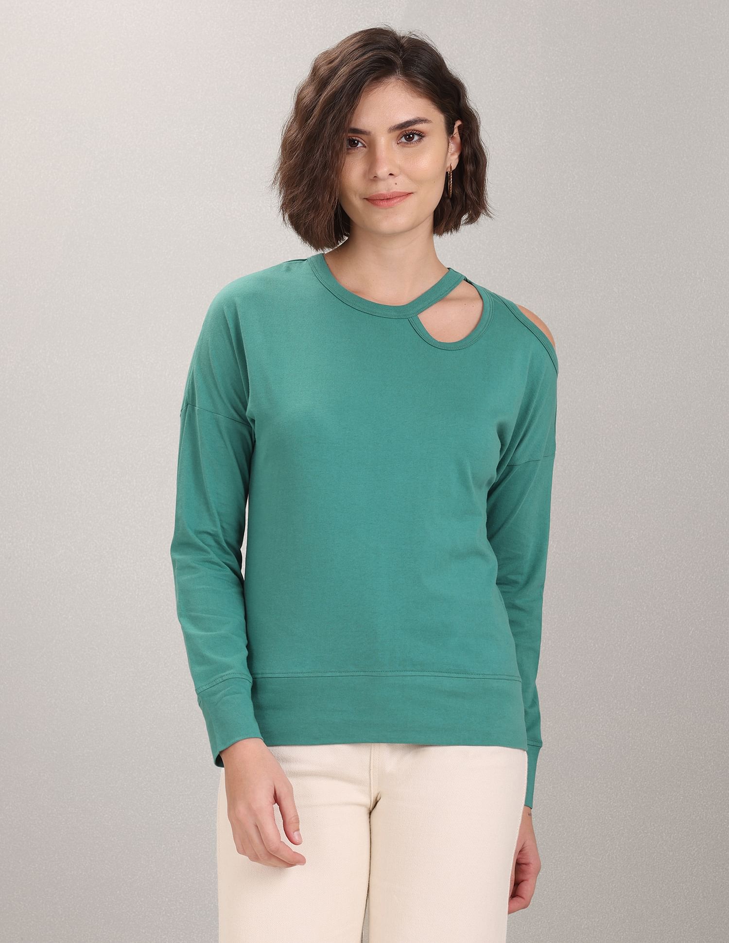 U.S. Polo Assn. Women Cut Out Shoulder Solid Top