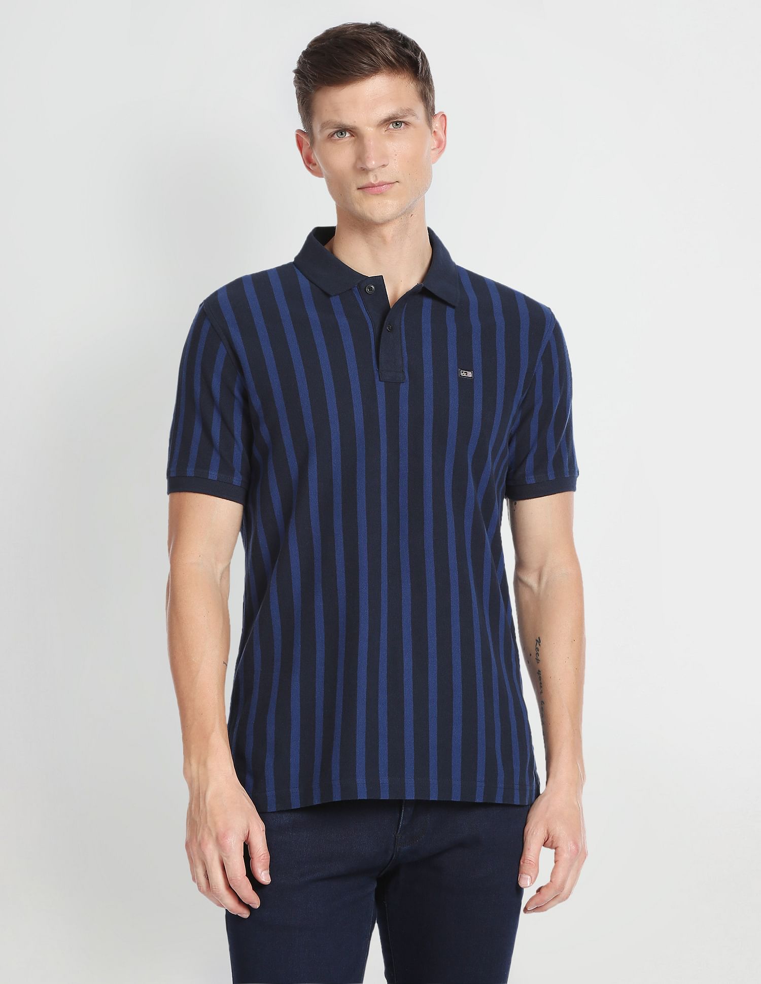 Arrow Sports Vertical Stripe Pique Polo Shirt
