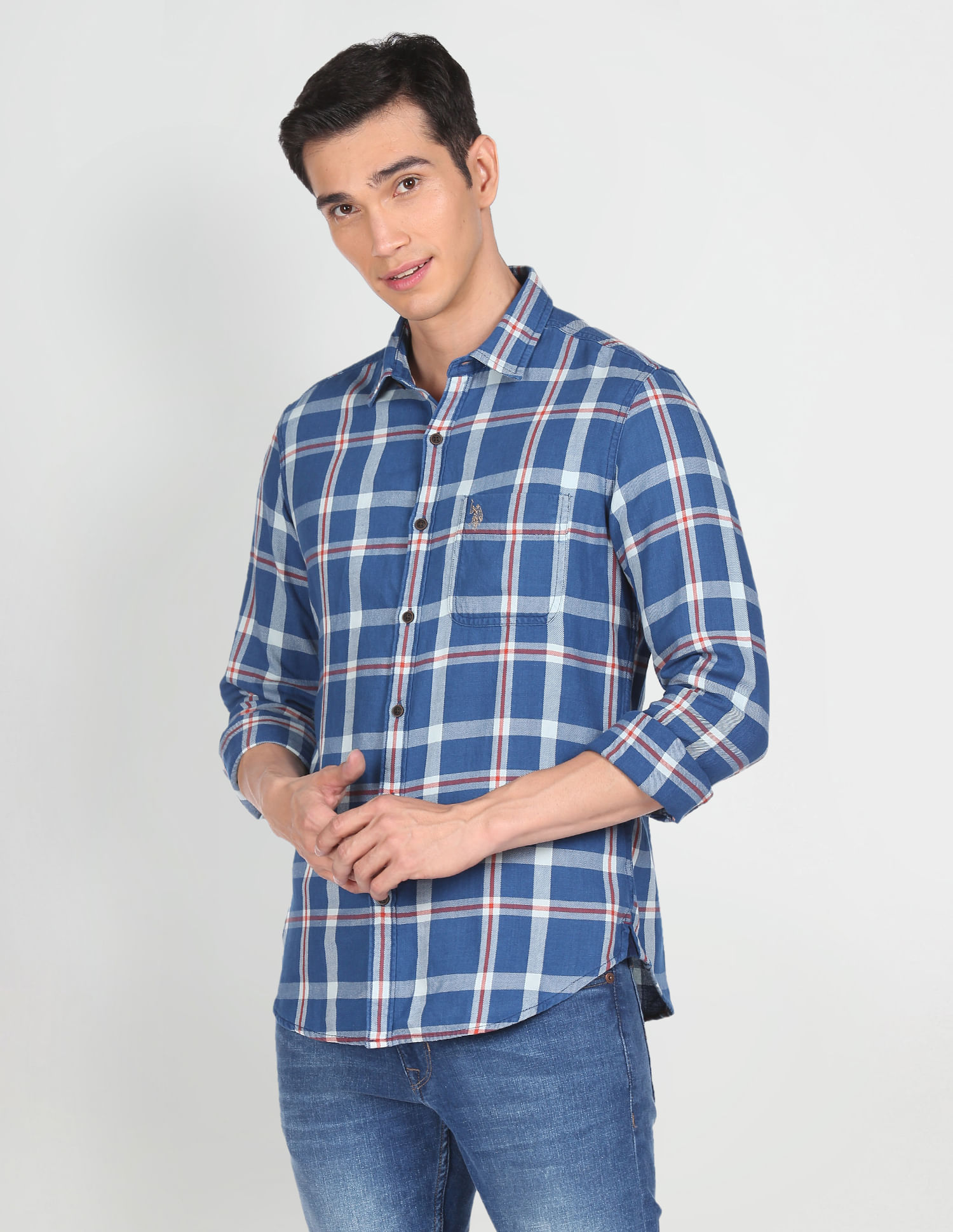 U.S. Polo Assn. Denim Co. Rounded Cuff Check Casual Shirt