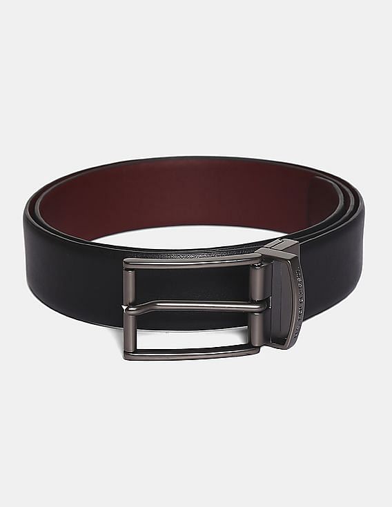 U.S. Polo Assn. Black And Burgundy Metallic Buckle Reversible Belt