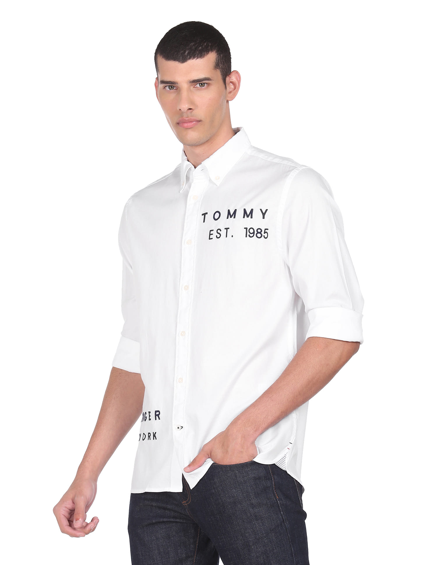 Buy Tommy Hilfiger Men White Placement Embroidered Logo Casual
