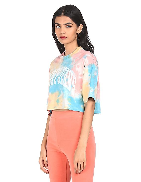 Buy Tommy Hilfiger Women Multi Colour Tie Dye Oversized Crop T-Shirt -  NNNOW.com