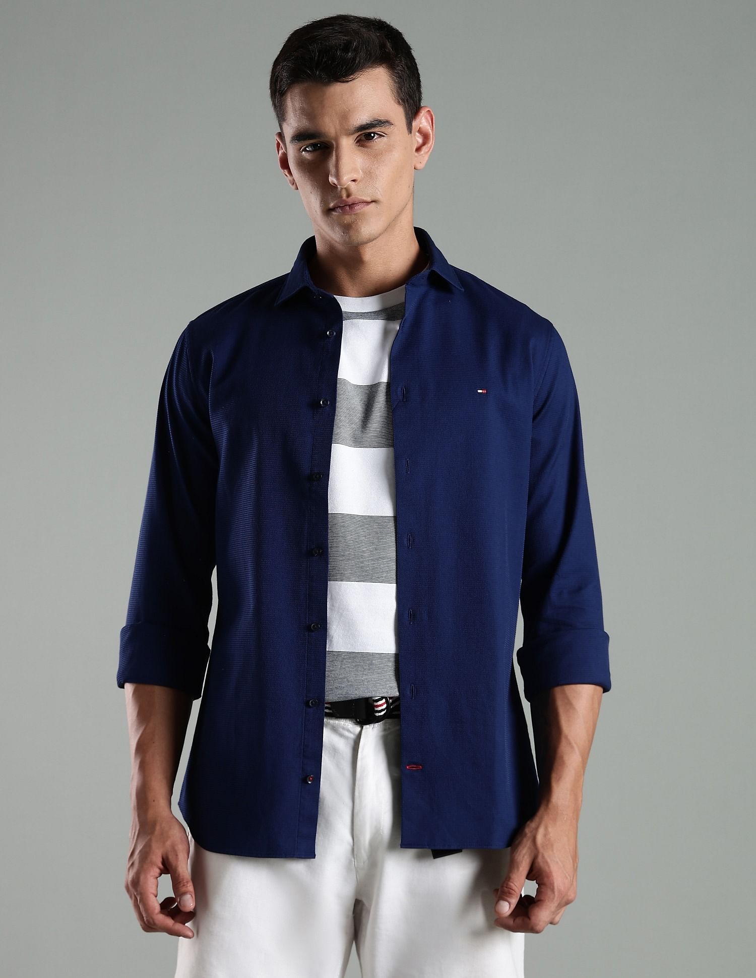 Tommy Hilfiger Self Design Slim Fit Cotton Shirt