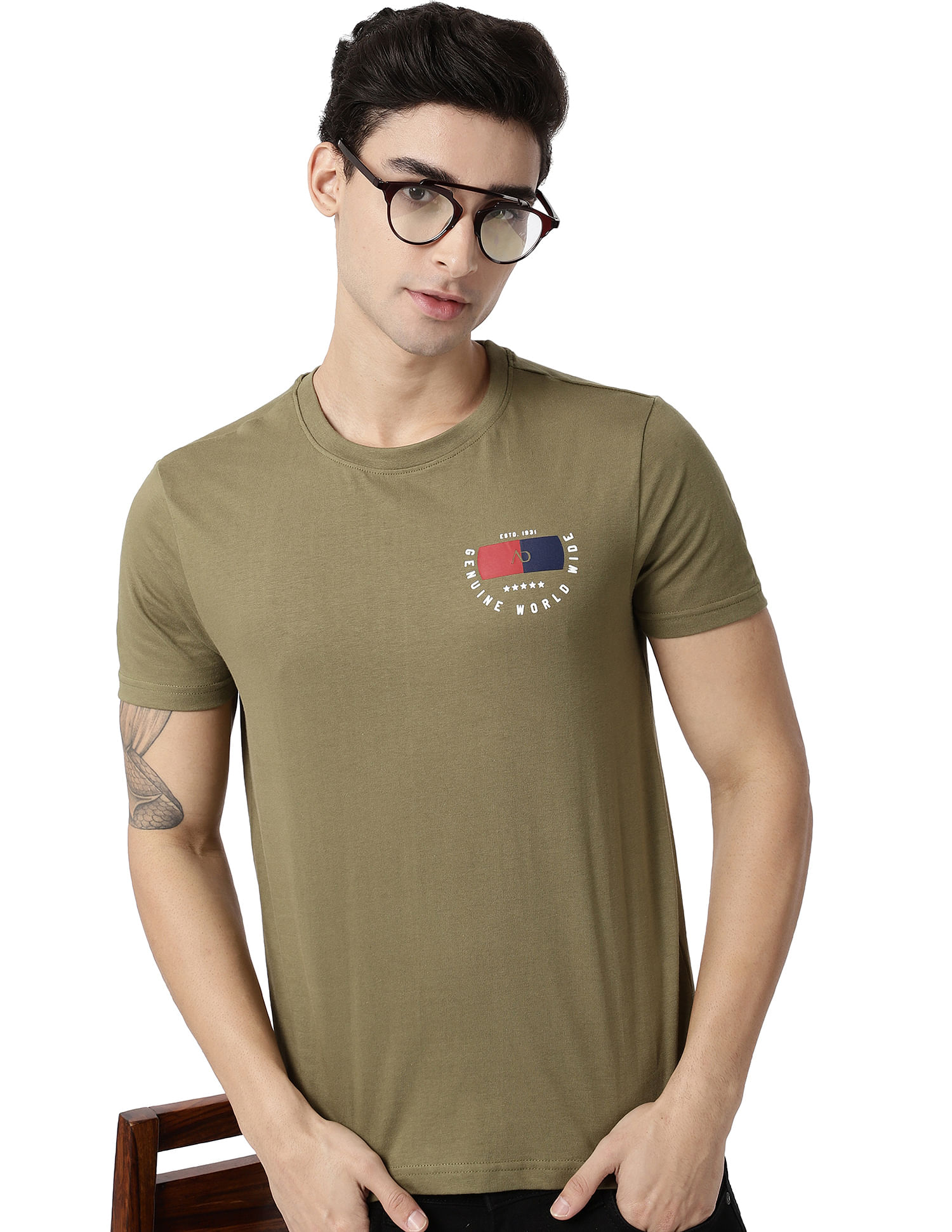 AD by Arvind Crew Neck Solid Cotton T-Shirt