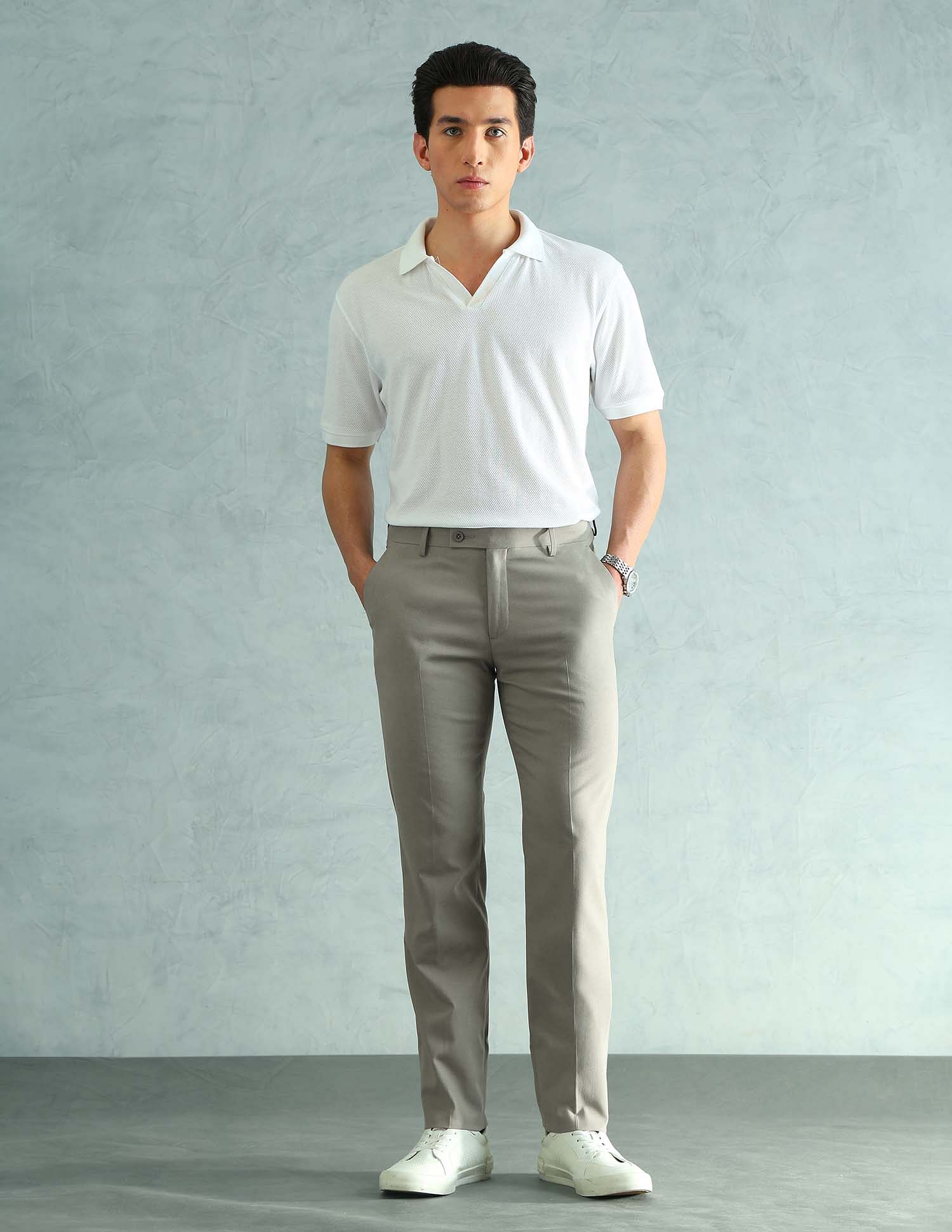 Arrow Solid Slim Fit Formal Trousers