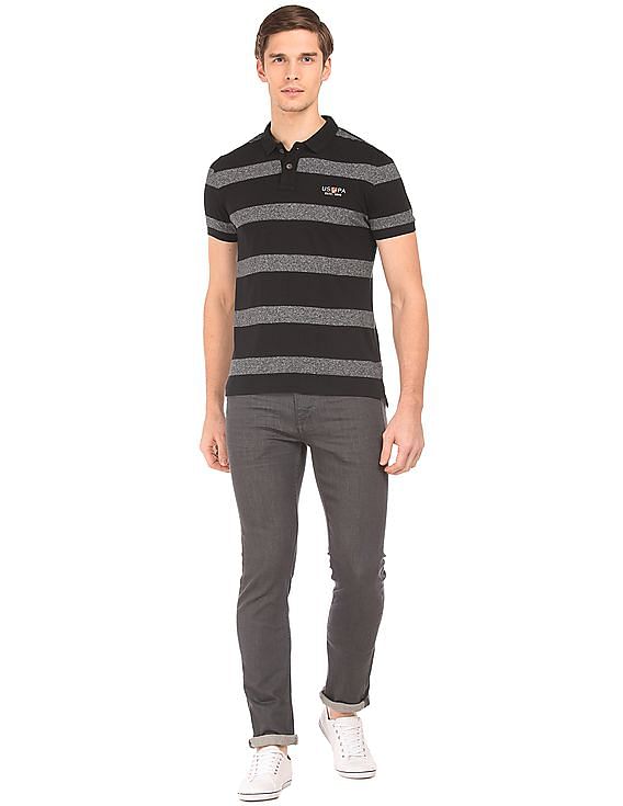 U.S. Polo Assn. Denim Co. Striped Muscle Fit Polo Shirt