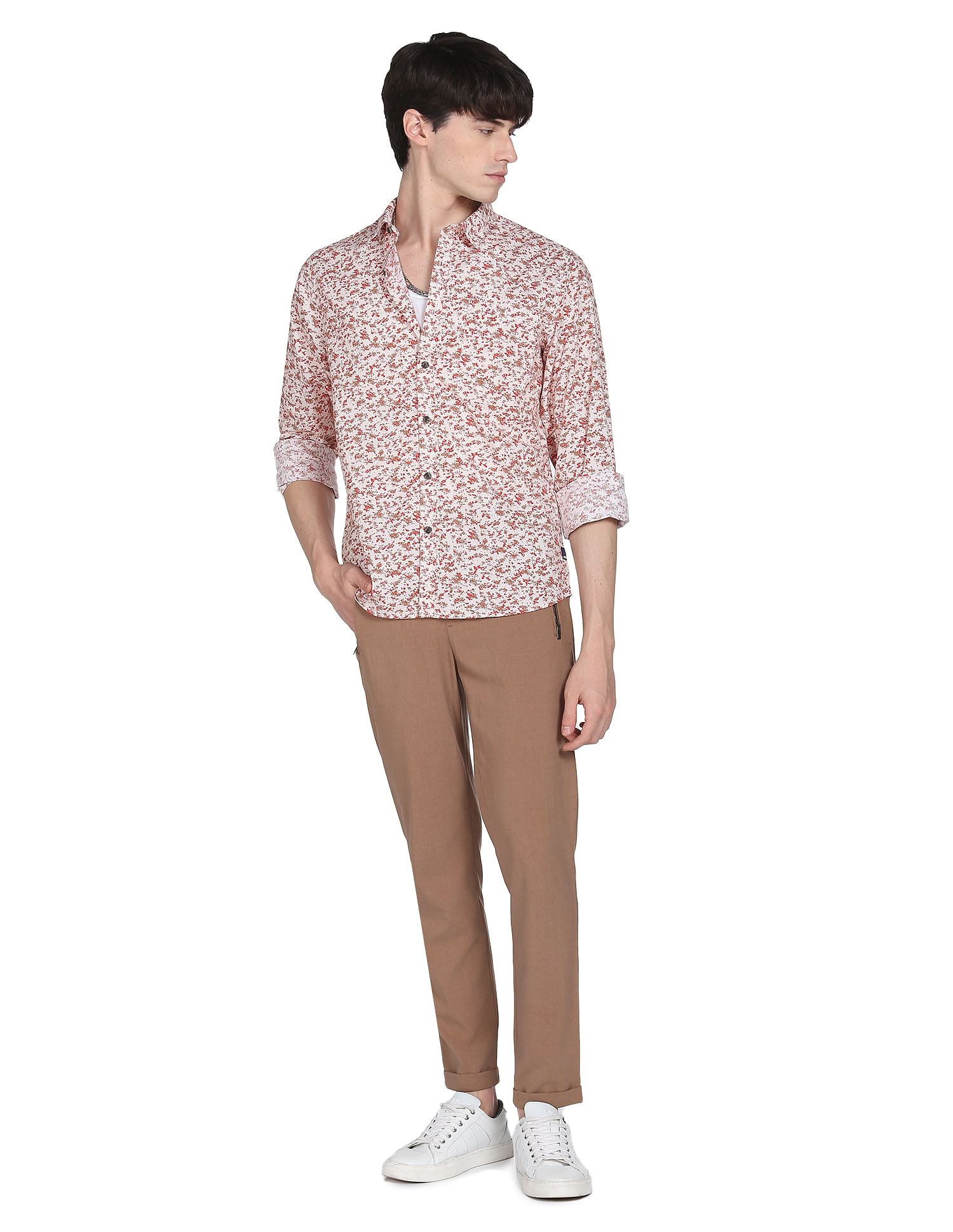 Flying Machine Abstract Print Cotton Shirt