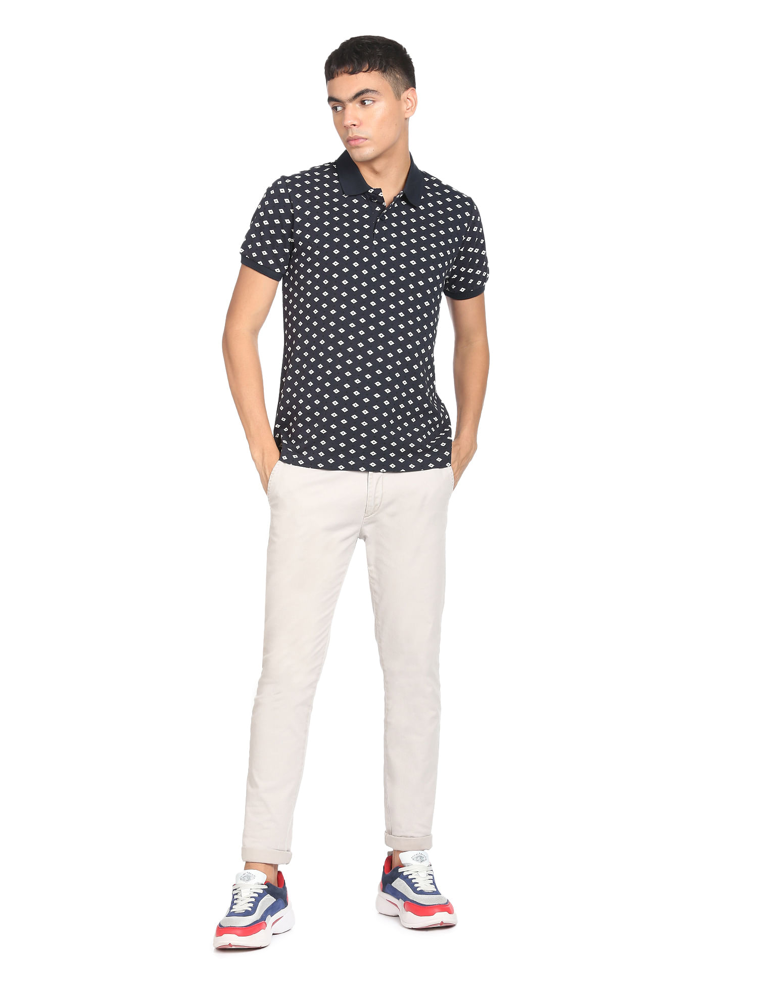 Flying Machine Geometric Print Polo Shirt