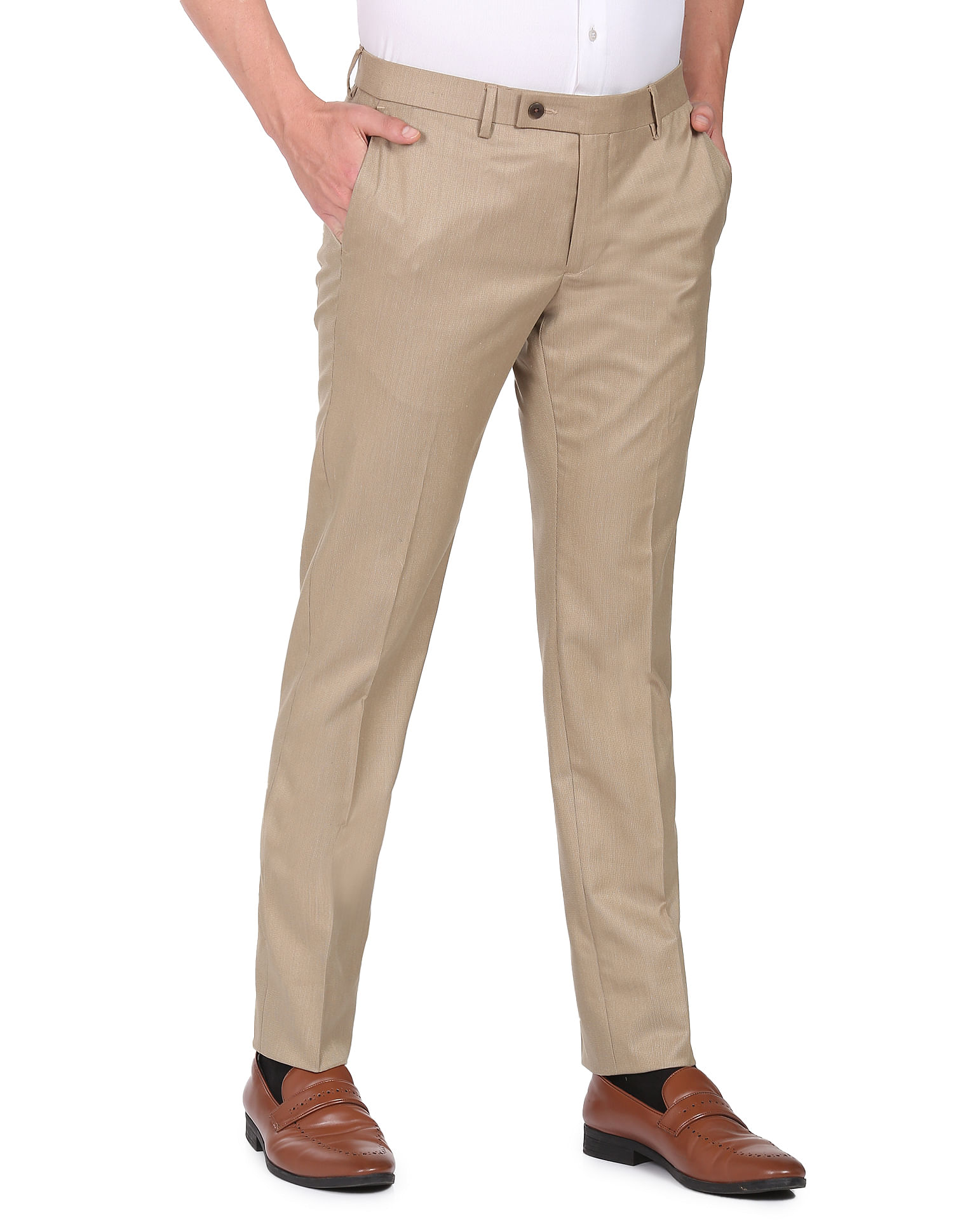 Arrow Self Design Tailored Fit Smart Flex Twill Formal Trouser Ecru :  Amazon.in: Fashion