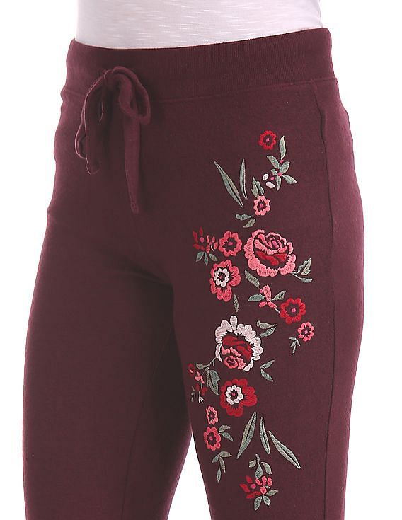 Aeropostale Floral Embroidered Drawstring Waist Lounge Pants