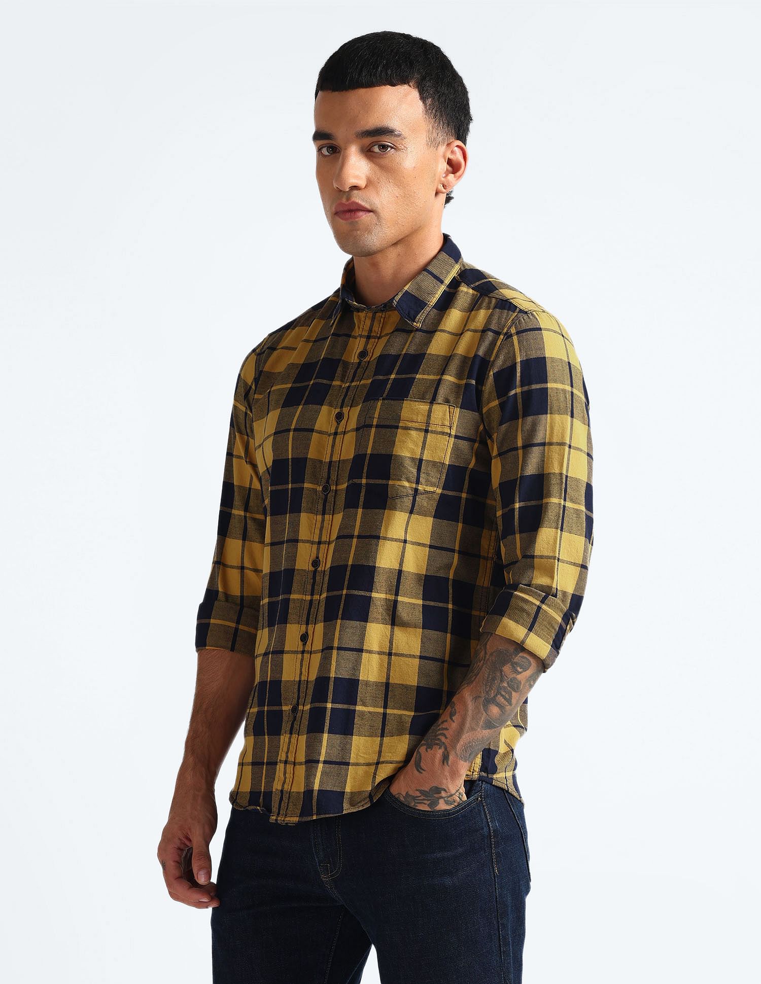 Flying Machine Plaid Check Pure Cotton Shirt
