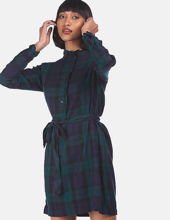 Green and navy plaid dress best sale