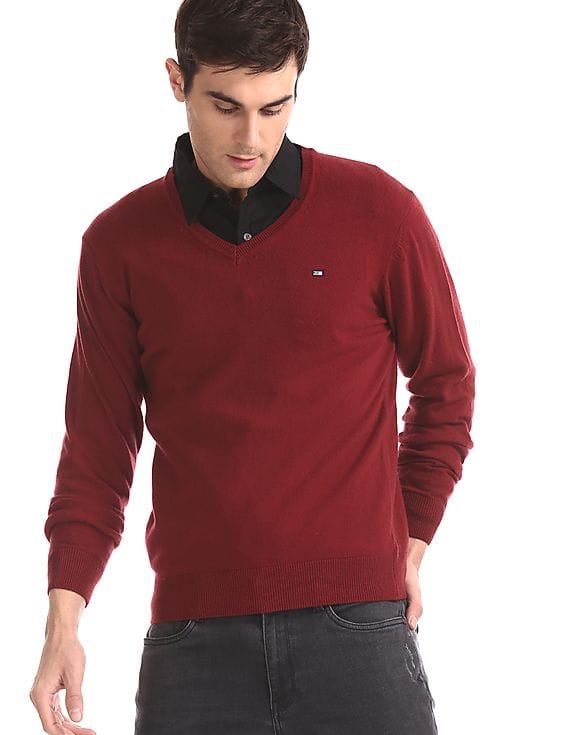 Buy Arrow Sports Red V-Neck Solid 