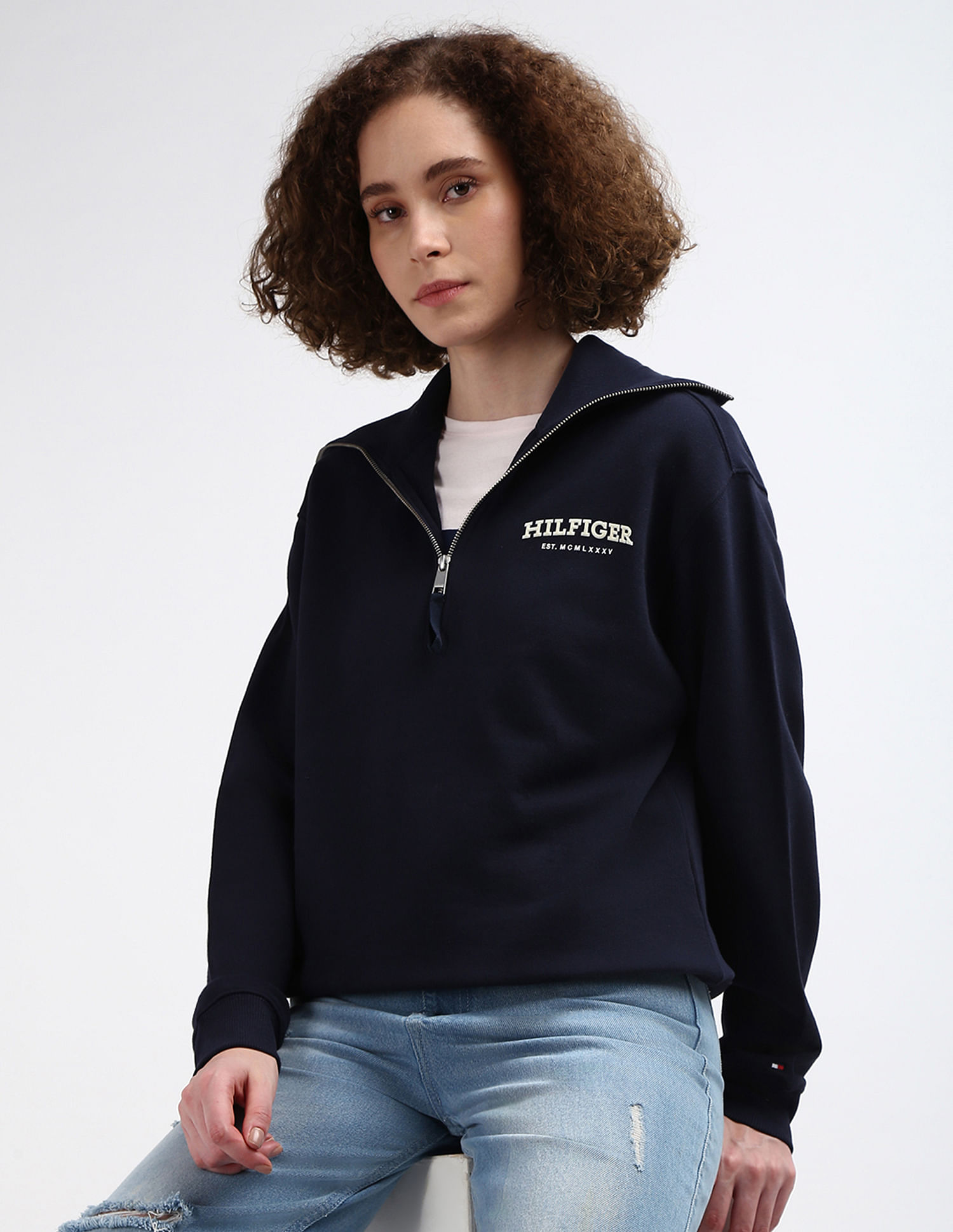 Tommy Hilfiger Monotype Flock Short Zip Sweatshirt