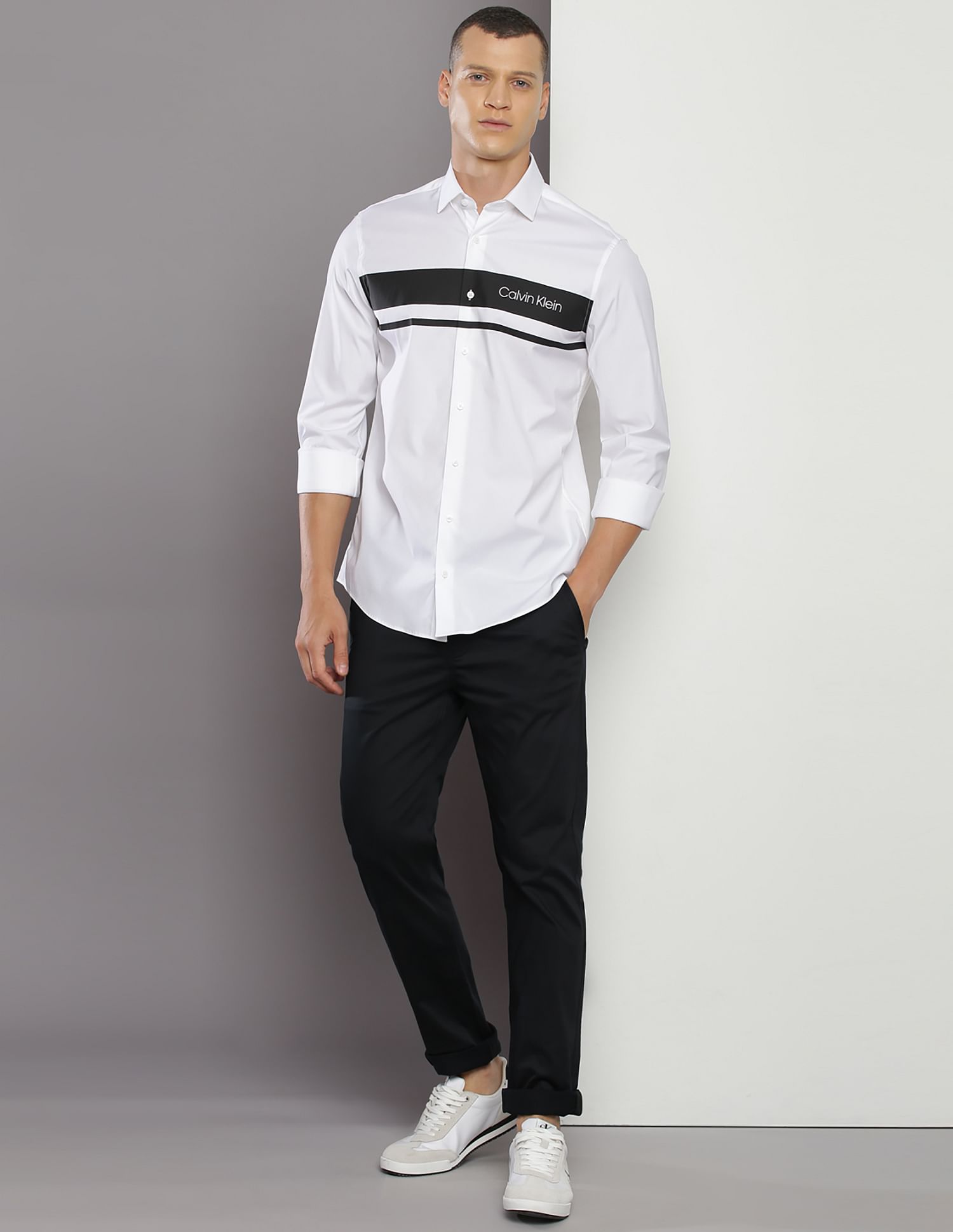 Calvin klein black and white shirt hotsell