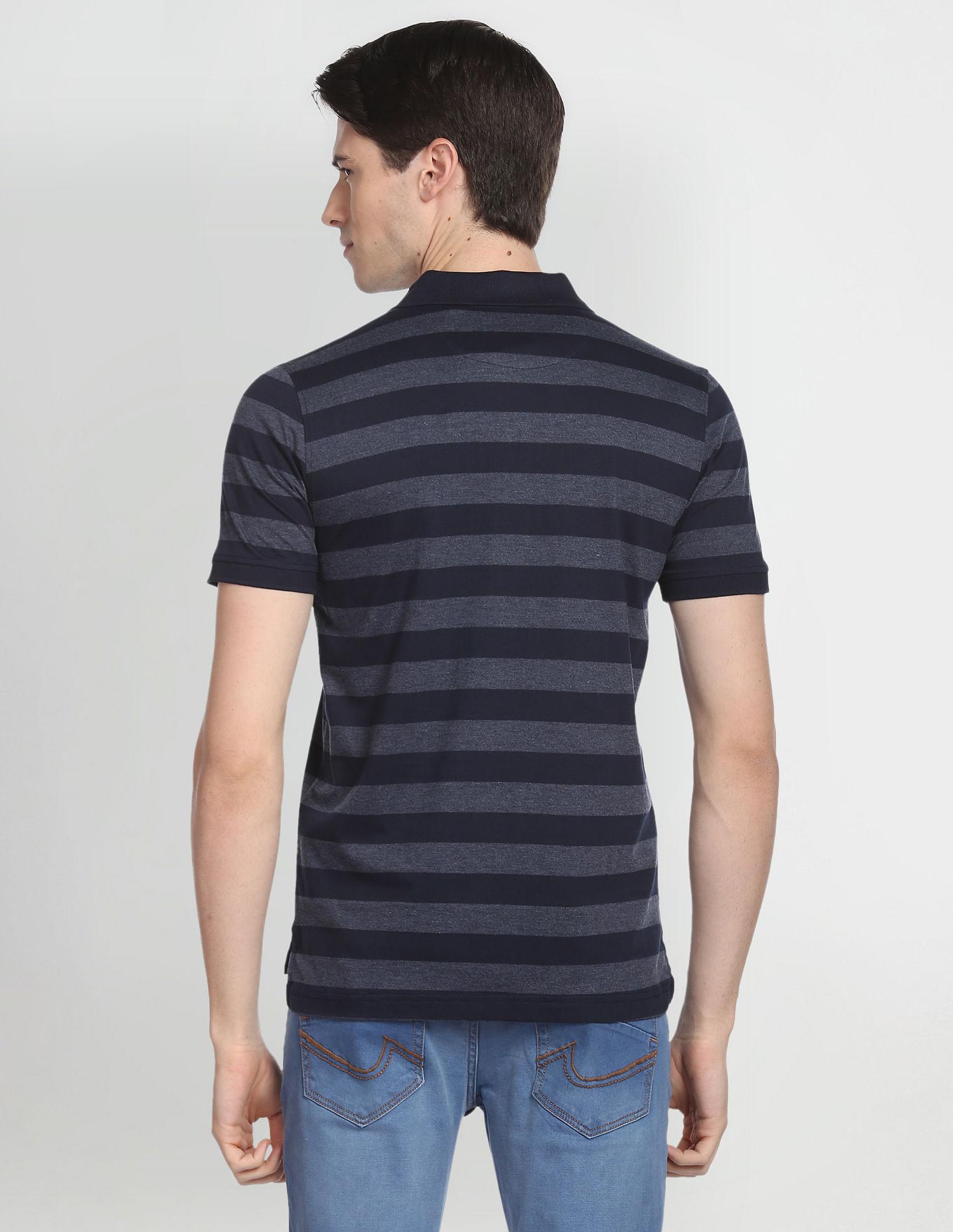 Arrow Sports Ribbed Collar Horizontal Stripe Polo Shirt