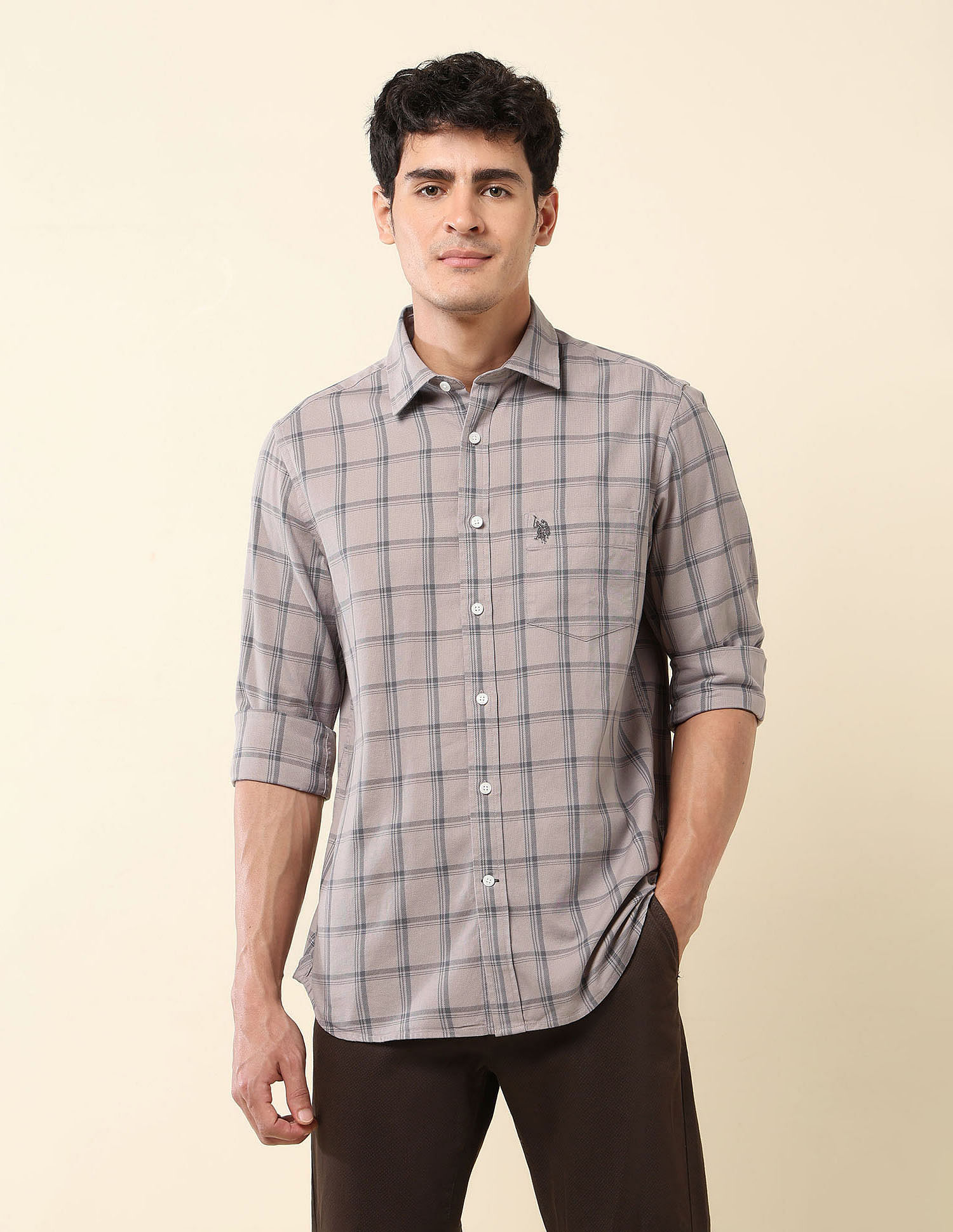 U.S. Polo Assn. Grid Tattersall Checked Tailored Fit Shirt