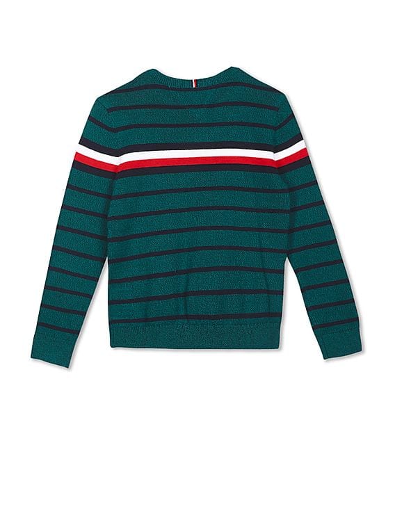 Buy Tommy Hilfiger Kids Boys Dark Green Crew Neck Striped Sweater -  NNNOW.com