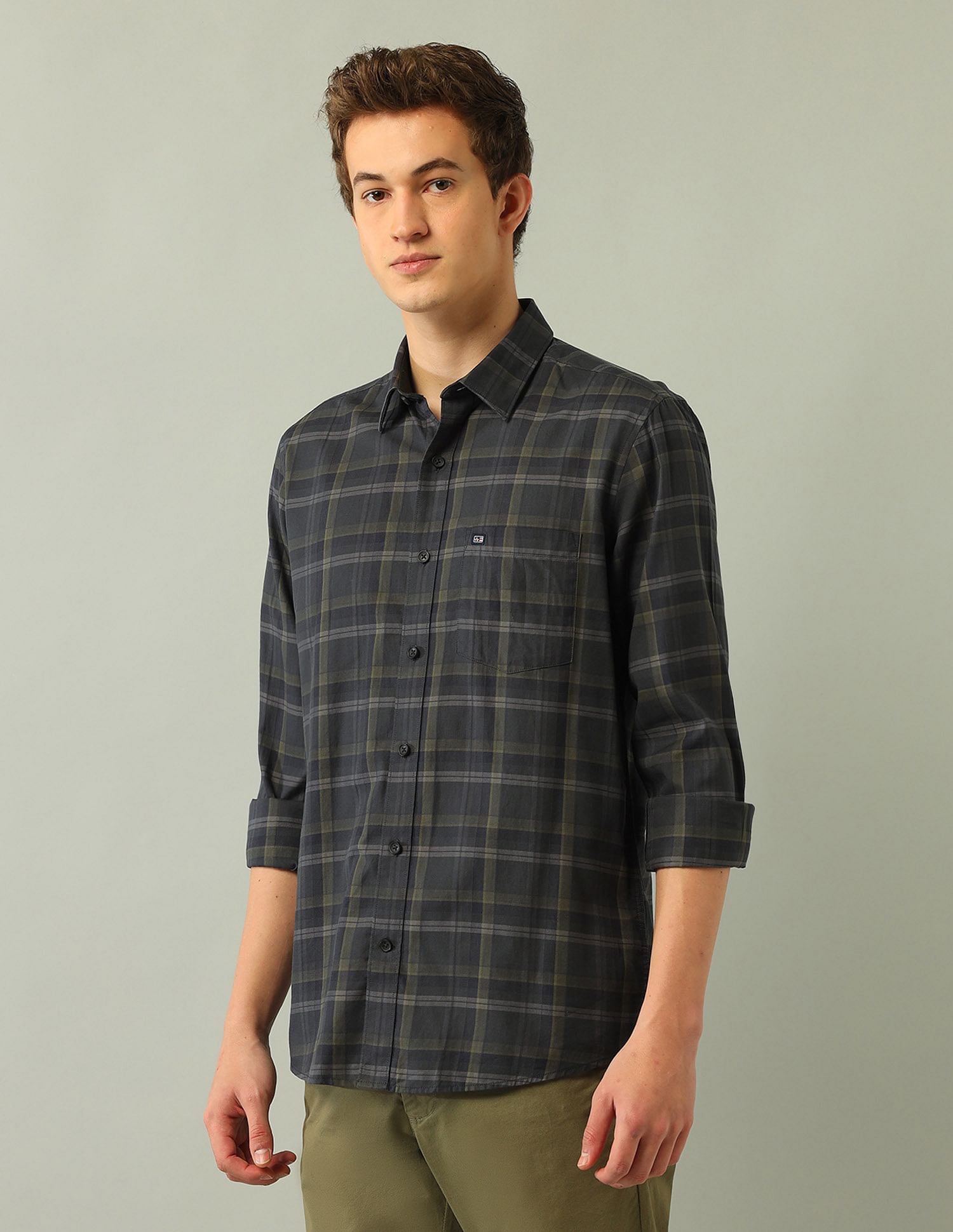 Arrow Sport Grid Tattersall Checked Regular Fit Shirt