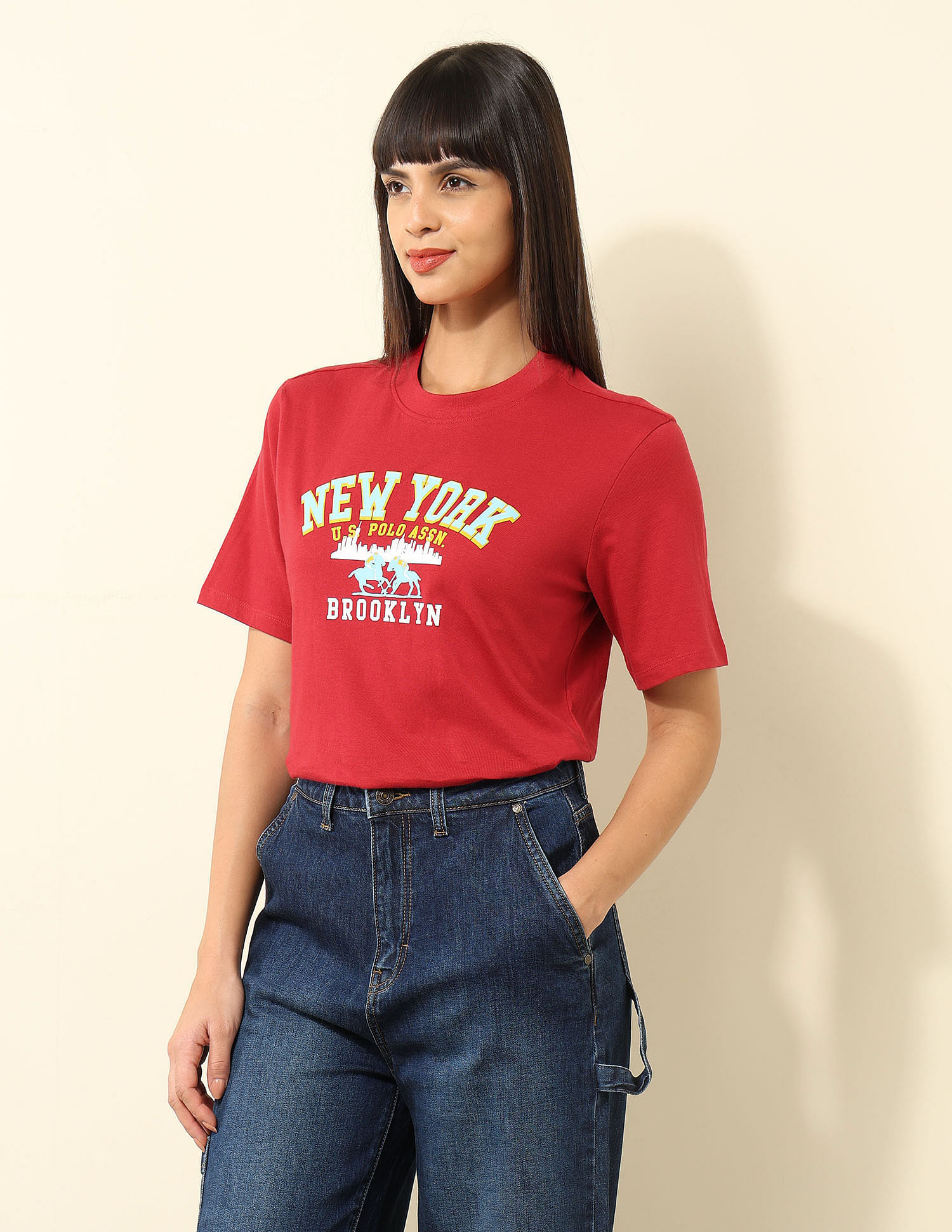 U.S. Polo Assn. Women Boxy Fit Typography Printed T-Shirt