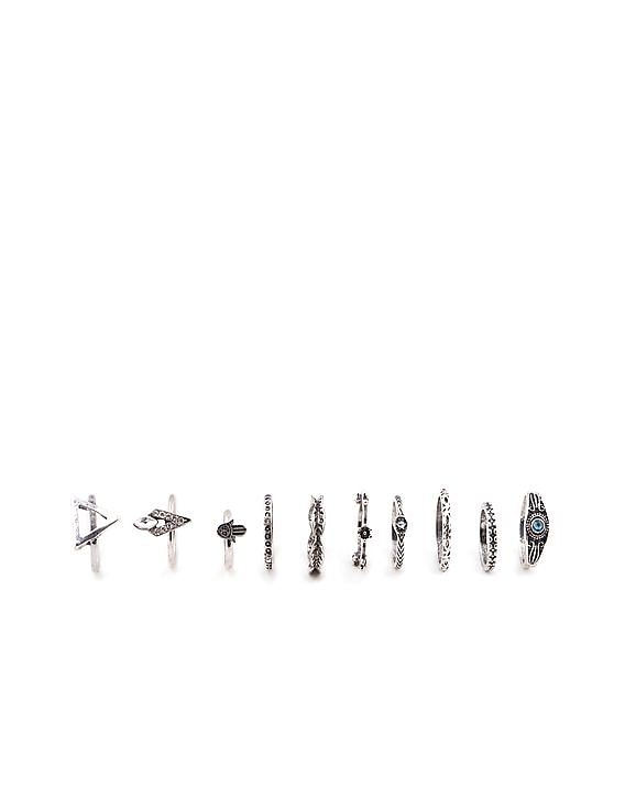 Aeropostale Women Silver Midi Finger Rings Set